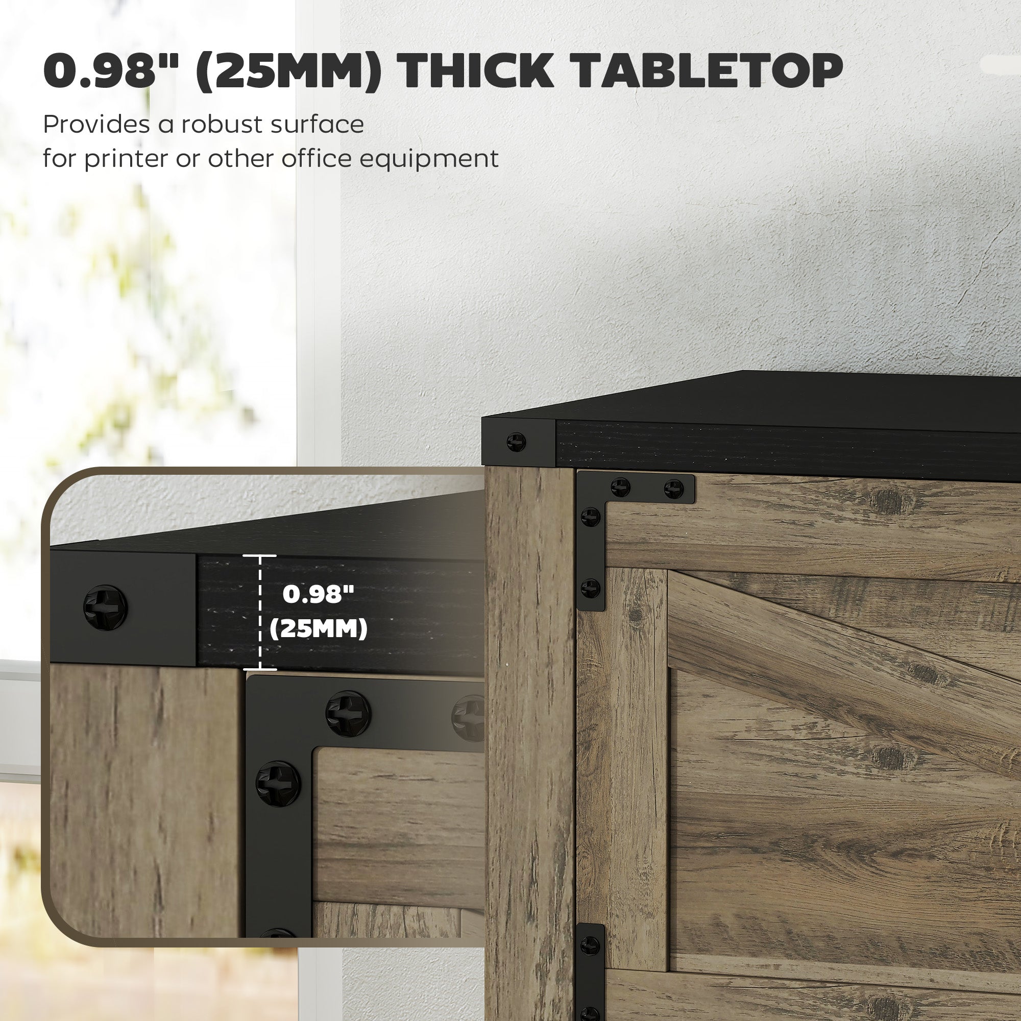 HOMCOM 3 Drawer File Cabinet, Farmhouse Lateral Filing Cabinet with Adjustable Hanging Bars for Letter, A4 and Legal Size, Printer Stand for Home Office, Grey Wash