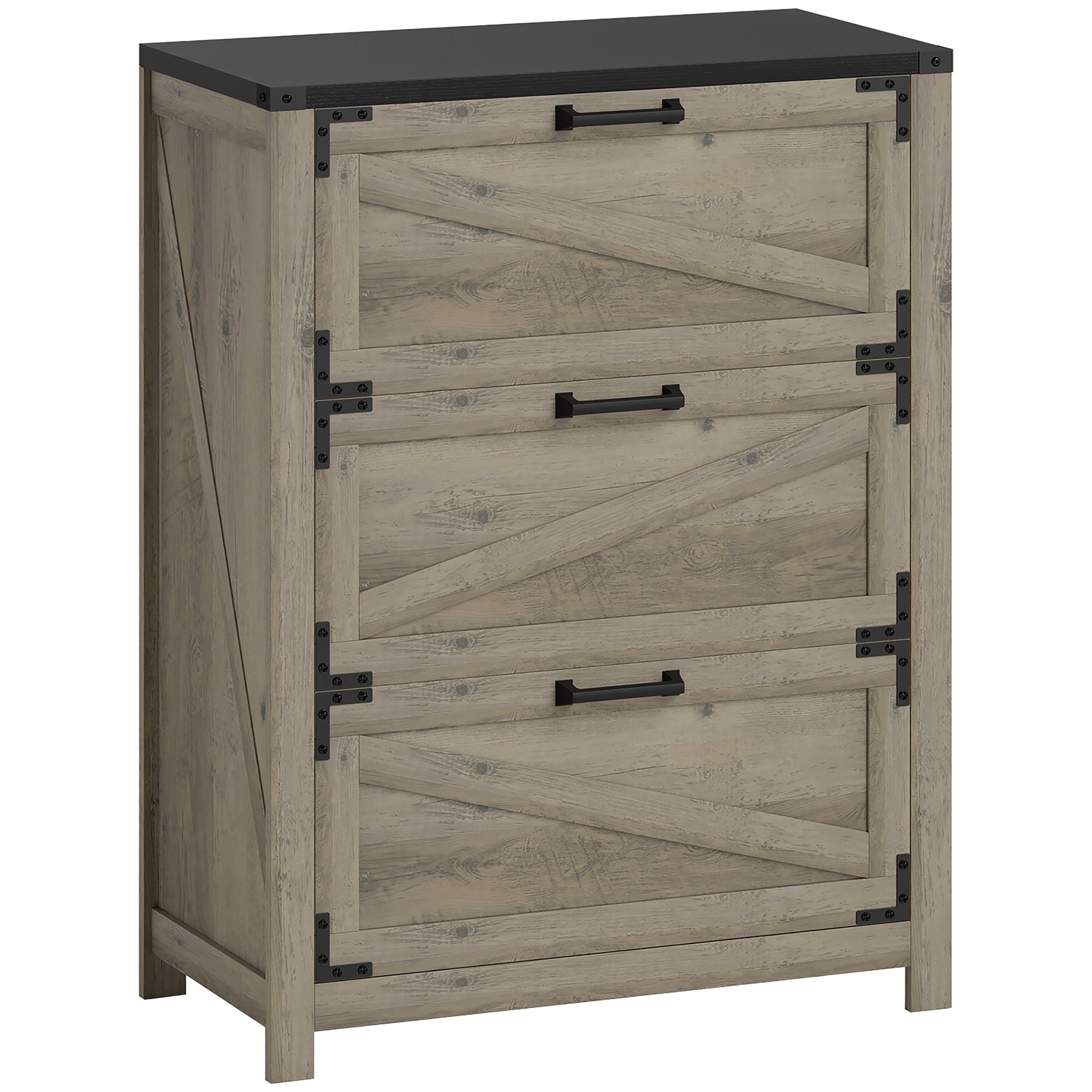 HOMCOM 3 Drawer File Cabinet, Farmhouse Lateral Filing Cabinet with Adjustable Hanging Bars for Letter, A4 and Legal Size, Printer Stand for Home Office, Grey Wash