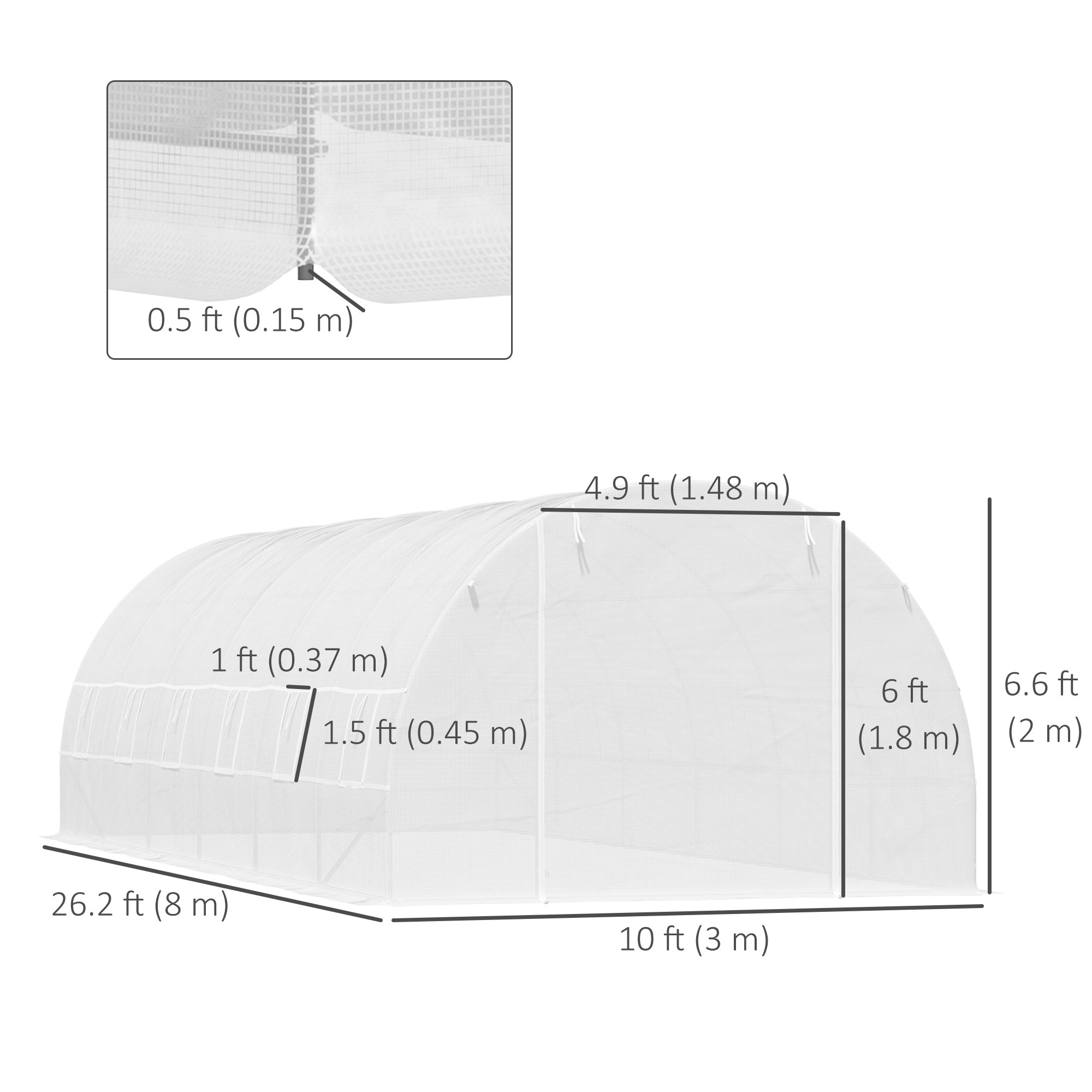 Outsunny 26' x 10' x 6.6' Large Walk in Tunnel Greenhouse Garden Plant Seed Green House Premium Steel Frame, White