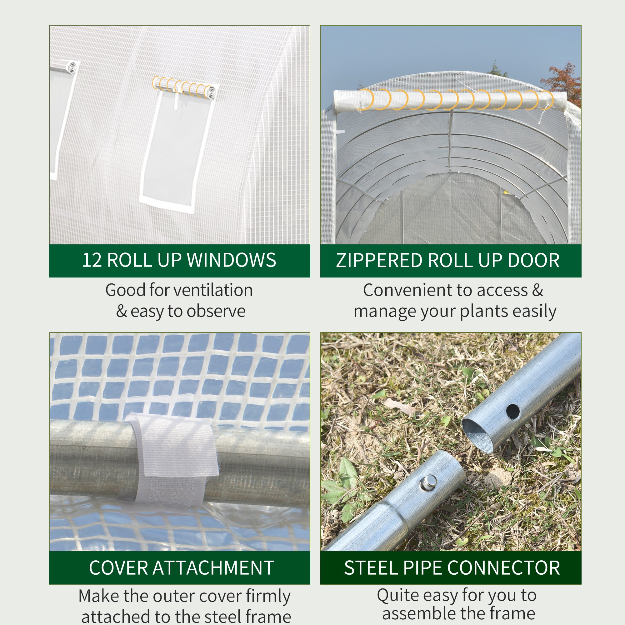 Outsunny 26' x 10' x 6.6' Large Walk in Tunnel Greenhouse Garden Plant Seed Green House Premium Steel Frame, White