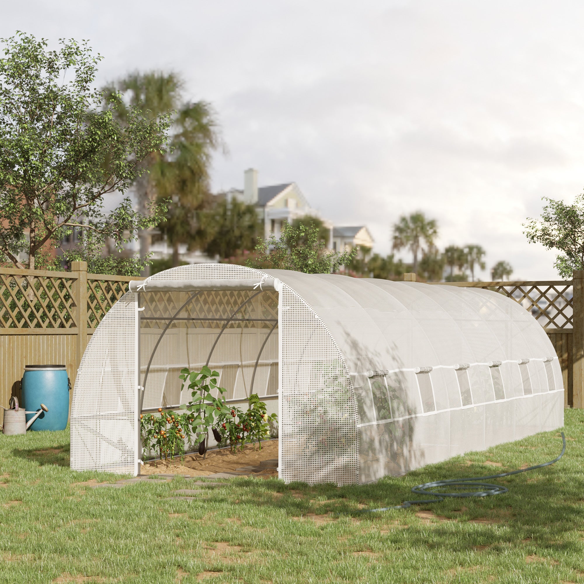 Outsunny 26' x 10' x 6.6' Large Walk in Tunnel Greenhouse Garden Plant Seed Green House Premium Steel Frame, White