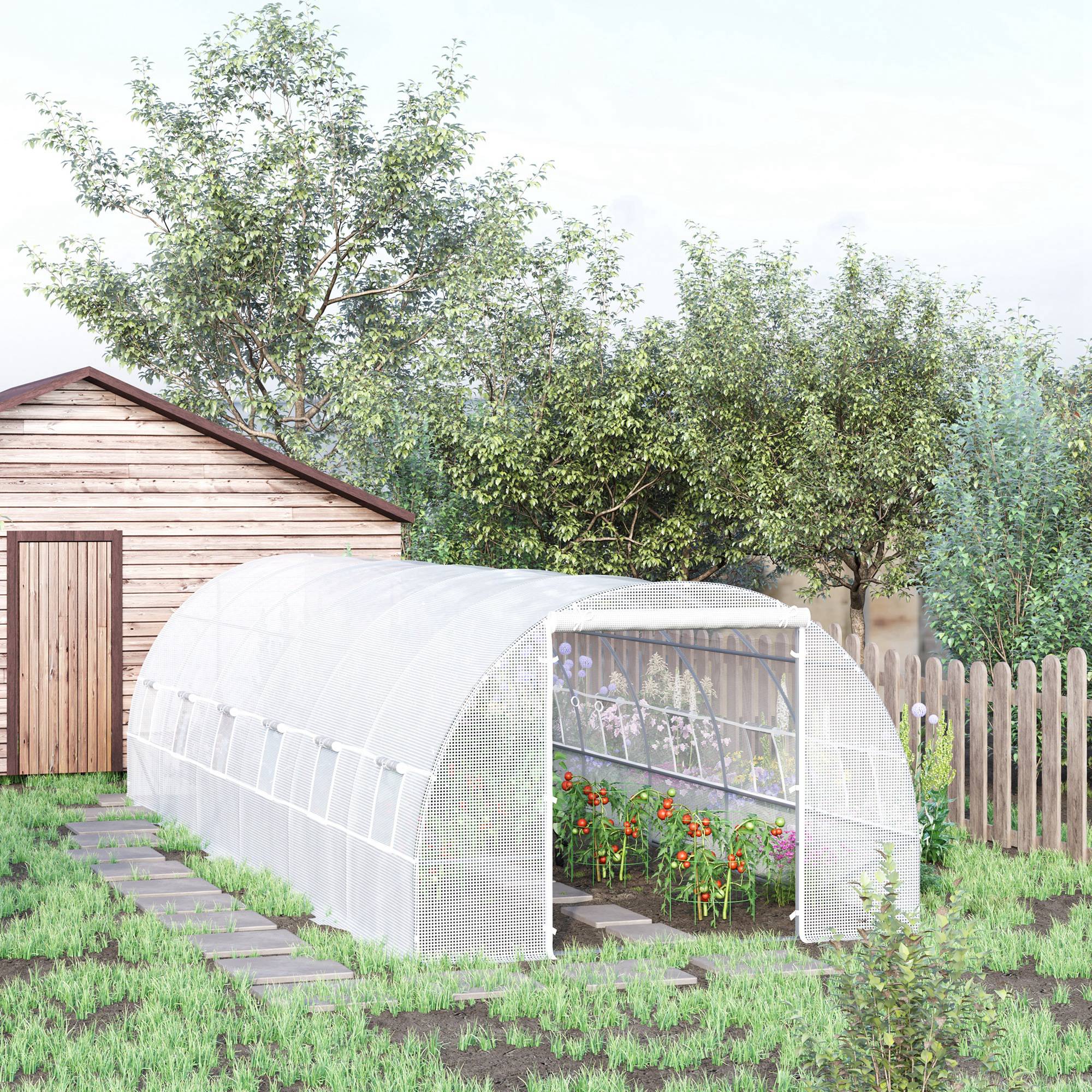 Outsunny 26' x 10' x 6.6' Large Walk in Tunnel Greenhouse Garden Plant Seed Green House Premium Steel Frame, White