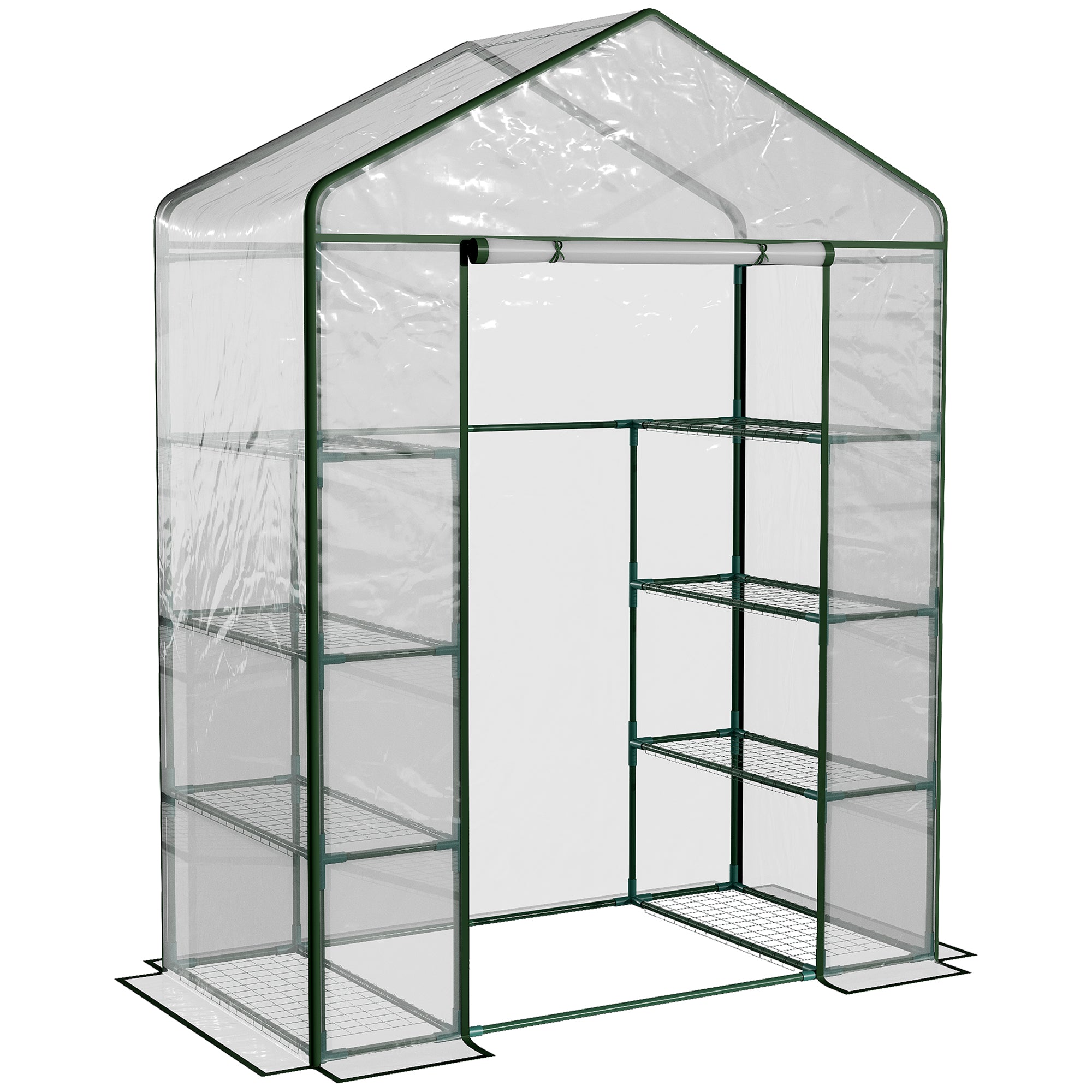 Outsunny 56" x 29" x 77" Portable Walk-in Greenhouse Garden Flower Plant Growing Warm House w/ 4 Tier Shelves and Roll Up Zippered Door, Transparent