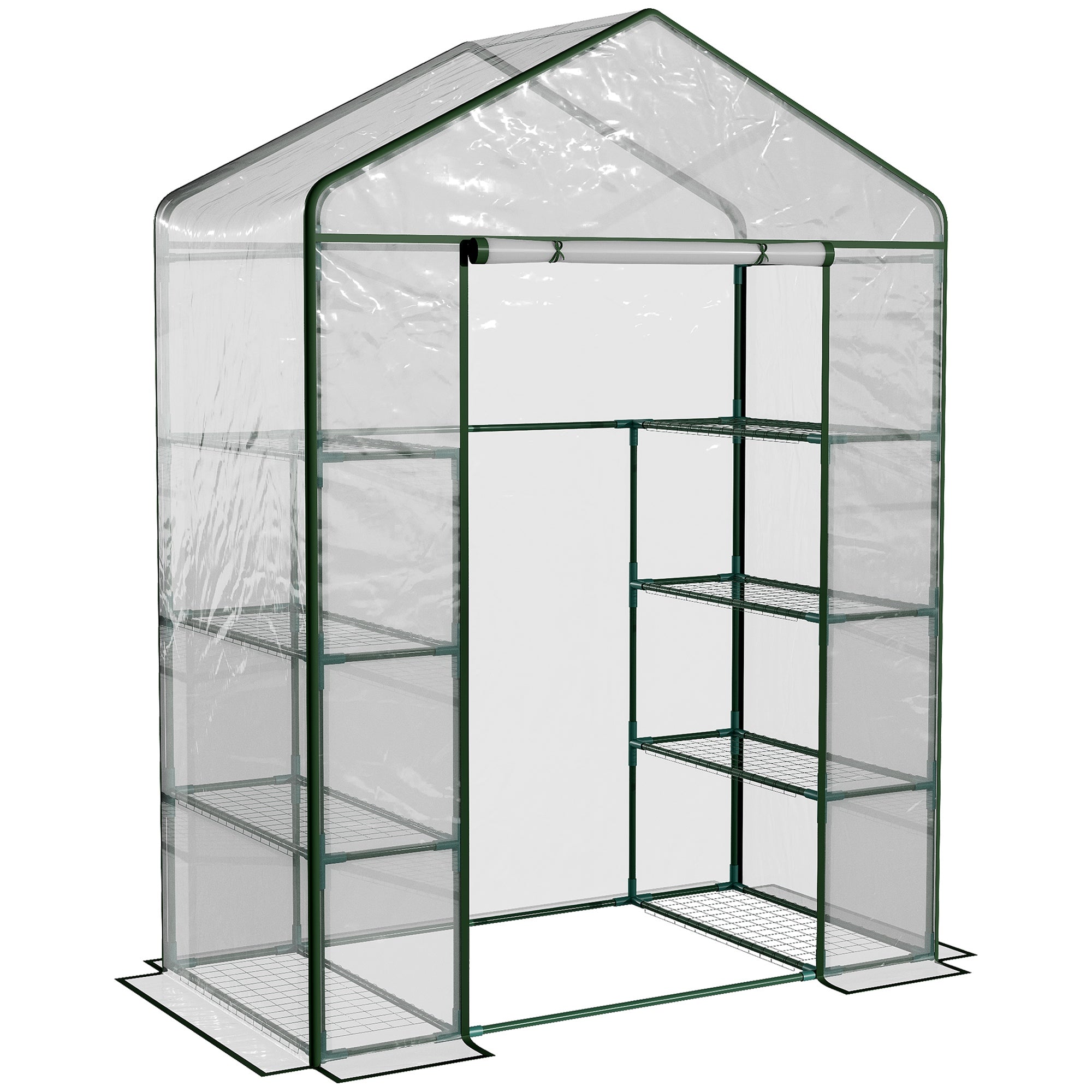 Outsunny 56" x 29" x 77" Portable Walk-in Greenhouse Garden Flower Plant Growing Warm House w/ 4 Tier Shelves and Roll Up Zippered Door, Transparent