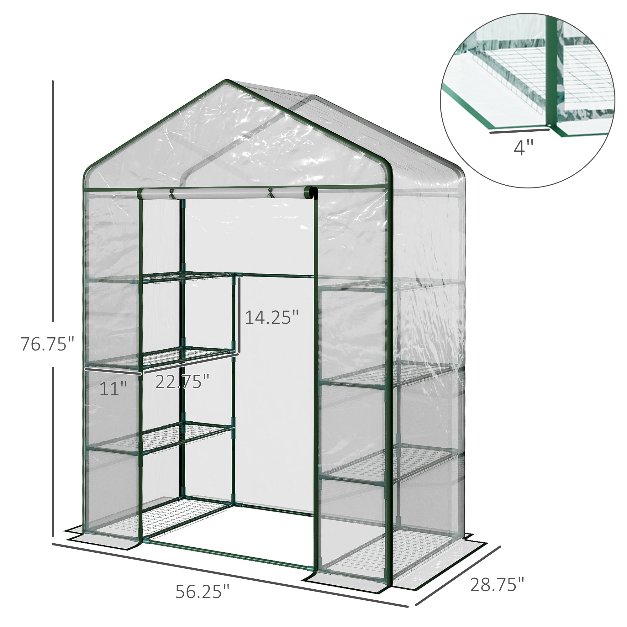 Outsunny 56" x 29" x 77" Portable Walk-in Greenhouse Garden Flower Plant Growing Warm House w/ 4 Tier Shelves and Roll Up Zippered Door, Transparent