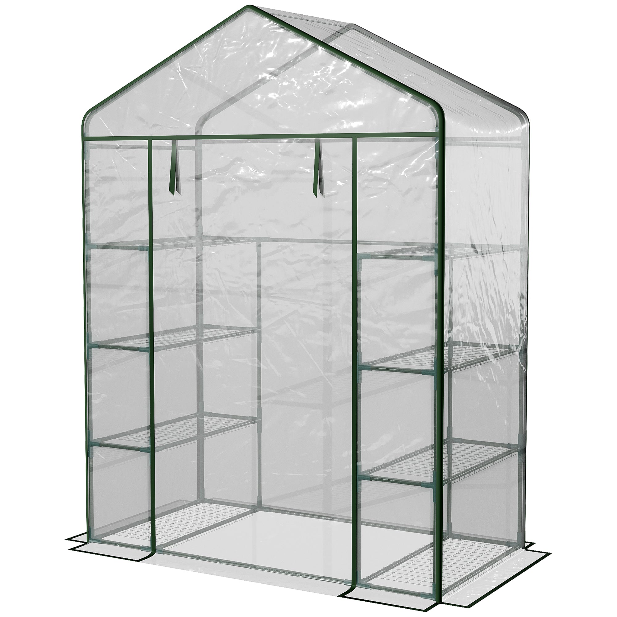 Outsunny 56" x 29" x 77" Portable Walk-in Greenhouse Garden Flower Plant Growing Warm House w/ 4 Tier Shelves and Roll Up Zippered Door, Transparent