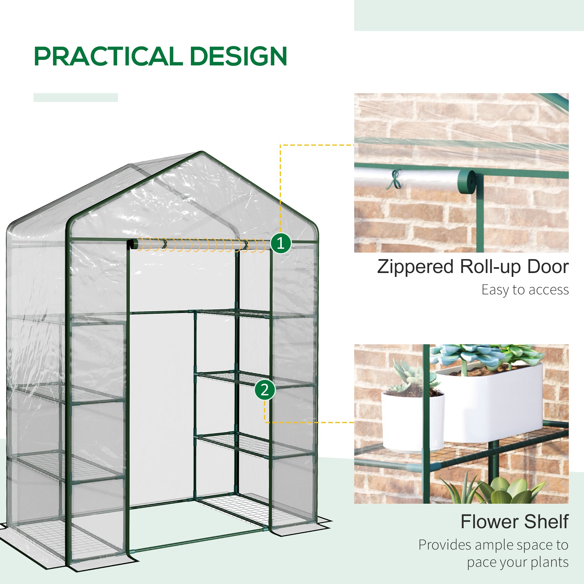 Outsunny 56" x 29" x 77" Portable Walk-in Greenhouse Garden Flower Plant Growing Warm House w/ 4 Tier Shelves and Roll Up Zippered Door, Transparent