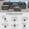 Outsunny 6 Pieces Outdoor PE Rattan Wicker Patio Furniture Sofa Set with Thick Cushions, Deluxe Garden Sectional Couch with Glass Top Table, Mixed Grey and Charcoal