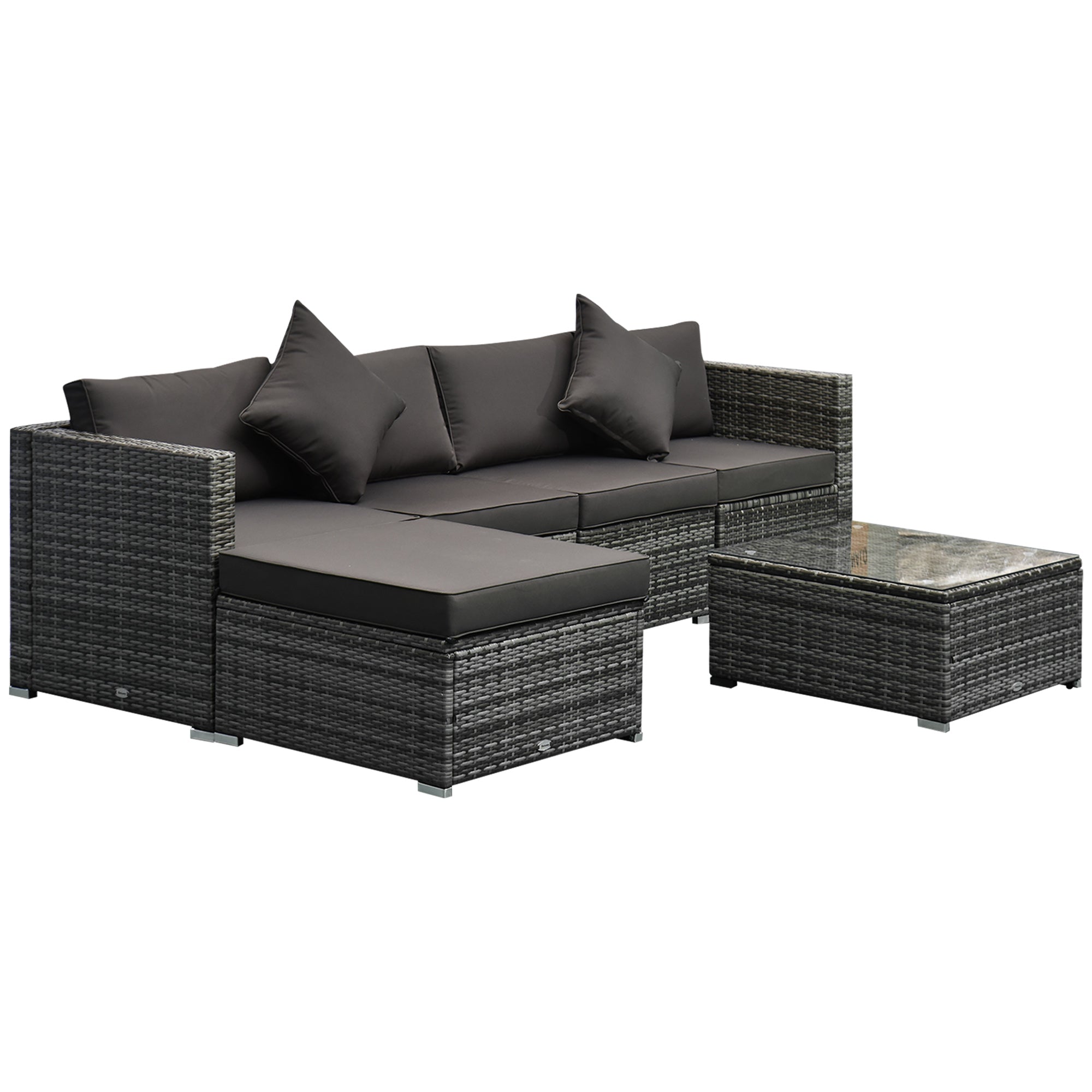 Outsunny 6 Pieces Outdoor PE Rattan Wicker Patio Furniture Sofa Set with Thick Cushions, Deluxe Garden Sectional Couch with Glass Top Table, Mixed Grey and Charcoal