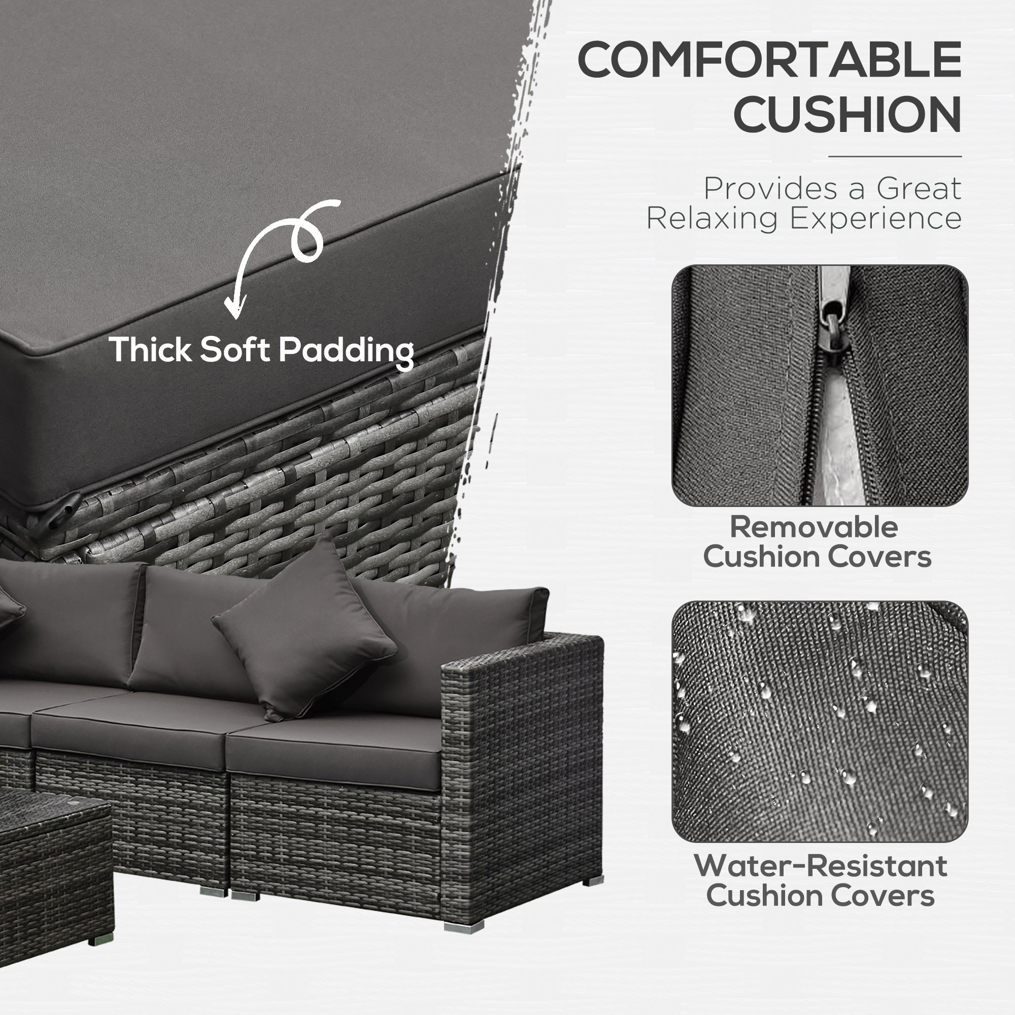 Outsunny 6 Pieces Outdoor PE Rattan Wicker Patio Furniture Sofa Set with Thick Cushions, Deluxe Garden Sectional Couch with Glass Top Table, Mixed Grey and Charcoal