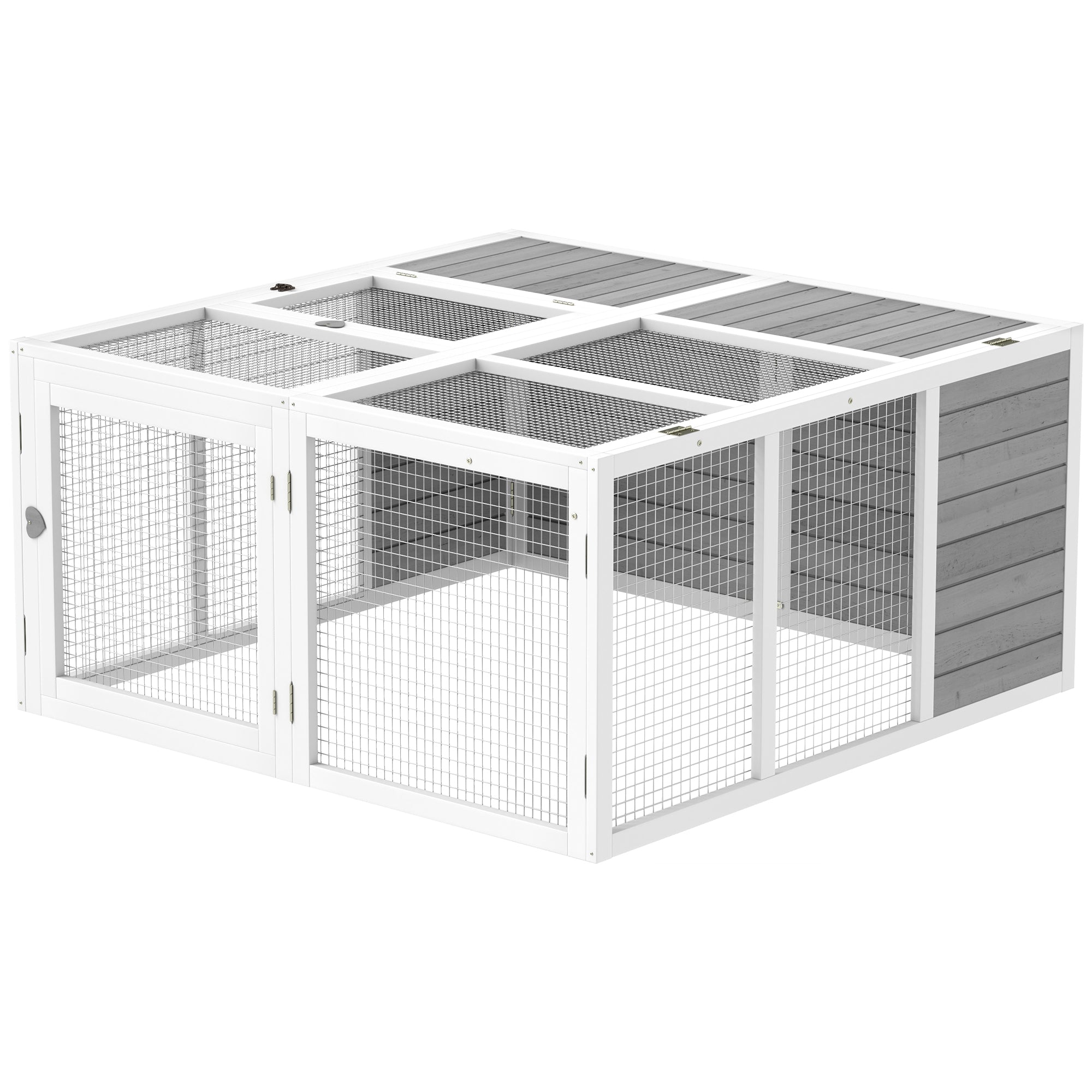 PawHut 48 Inch Rabbit Hutch Rabbit Run Small Animal Guinea Pig House Bunny Cage Hideaway Outdoor with Openable Roof Grey