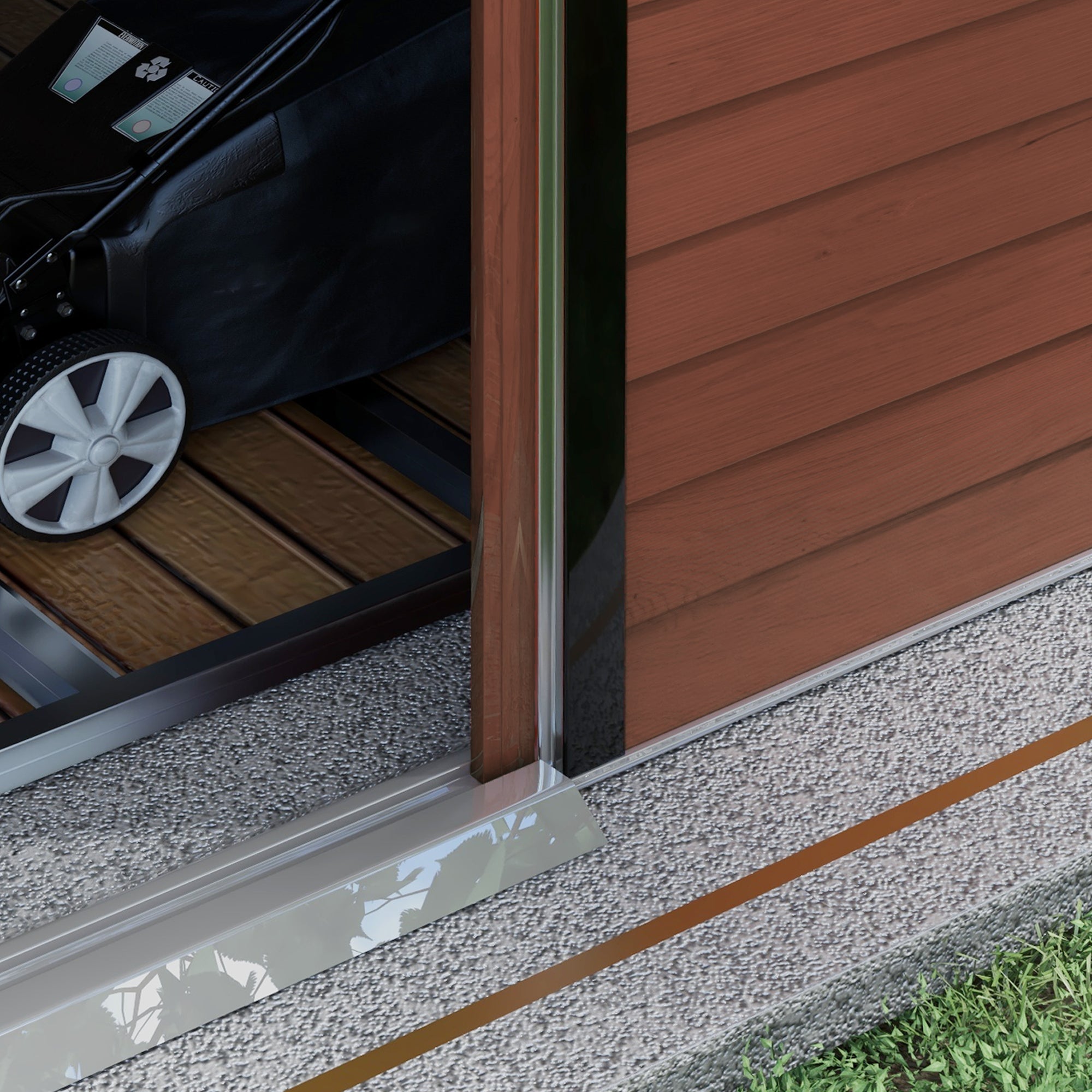 Outsunny 8' x 7' Outdoor Storage Shed, Galvanized Steel Metal Garden Shed with Lockable Doors, Floor Frame, Vents, Lock and Gloves for Backyard, Lawn, Patio, Teak