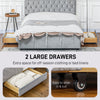 HOMCOM Full Size Platform Bed Frame with 2 Drawers, Upholstered Headboard with Crystal Tufted Design, Wooden Slats Mattress Foundation, No Box Spring Needed, Light Grey