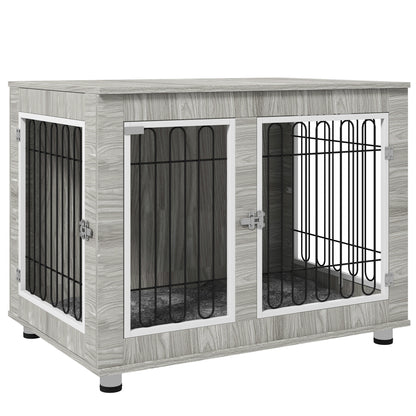 PawHut Dog Crate Furniture, Side End Table, Indoor Dog Kennel with Soft Washable Cushion, Wire Mesh, Large Top, for Large Dogs, 106 x 74 x 81.5, Grey