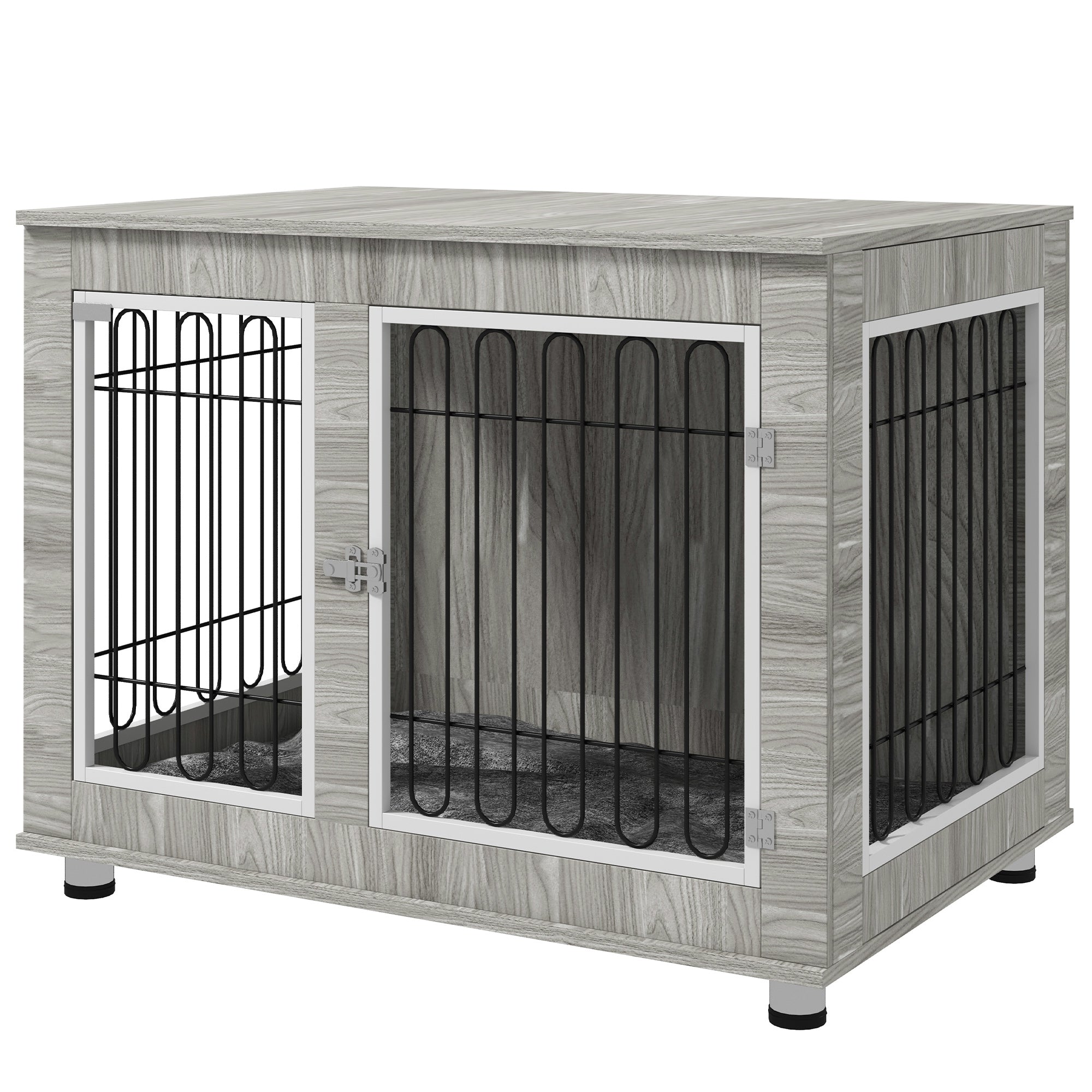 PawHut Dog Crate Furniture, Side End Table, Indoor Dog Kennel with Soft Washable Cushion, Wire Mesh, Large Top, for Large Dogs, 106 x 74 x 81.5, Grey