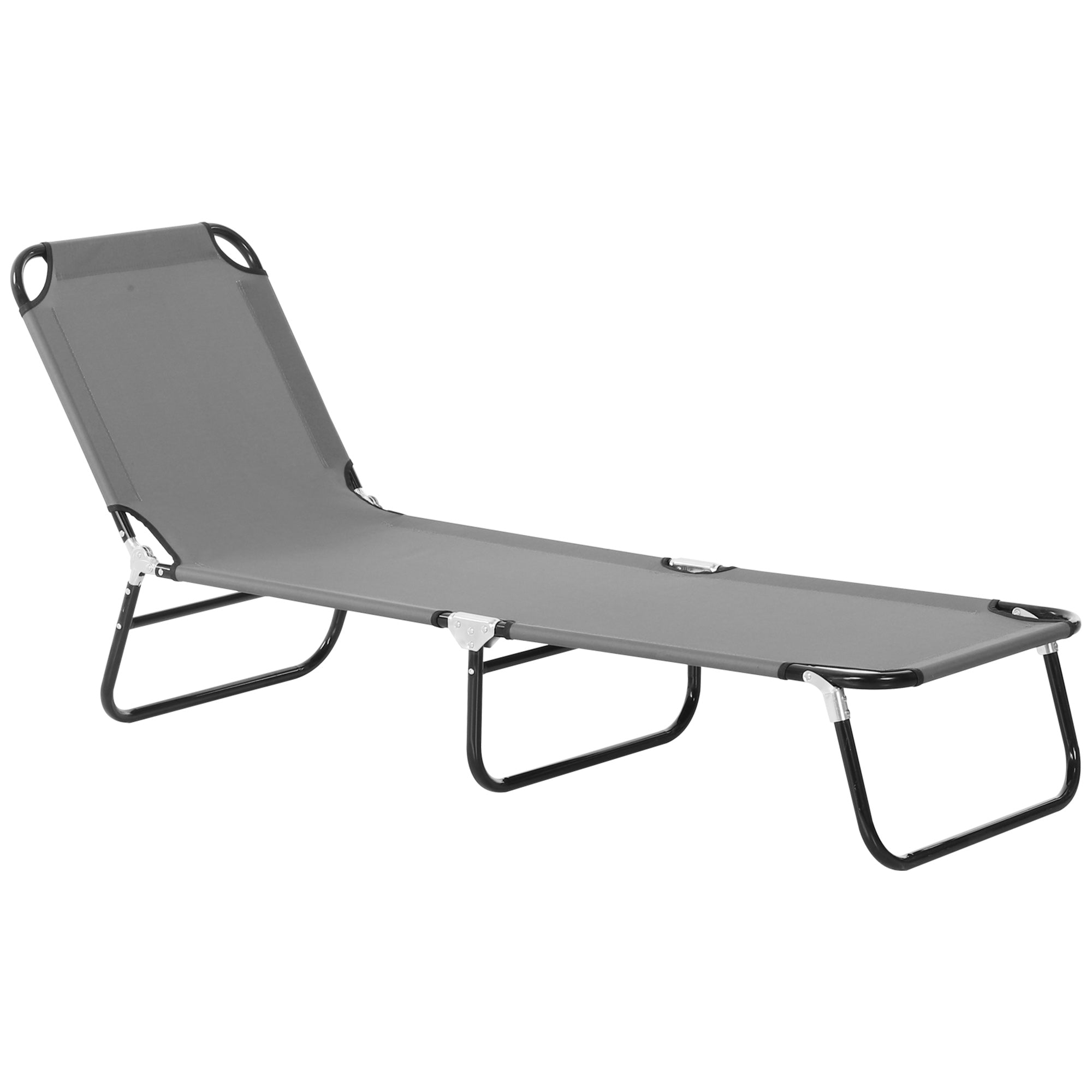 Outsunny Folding Lounge Chair, Outdoor Sun Tanning Chair with 5 Level Reclining Back, Steel Frame and Breathable Mesh for Beach, Yard, Patio, Grey