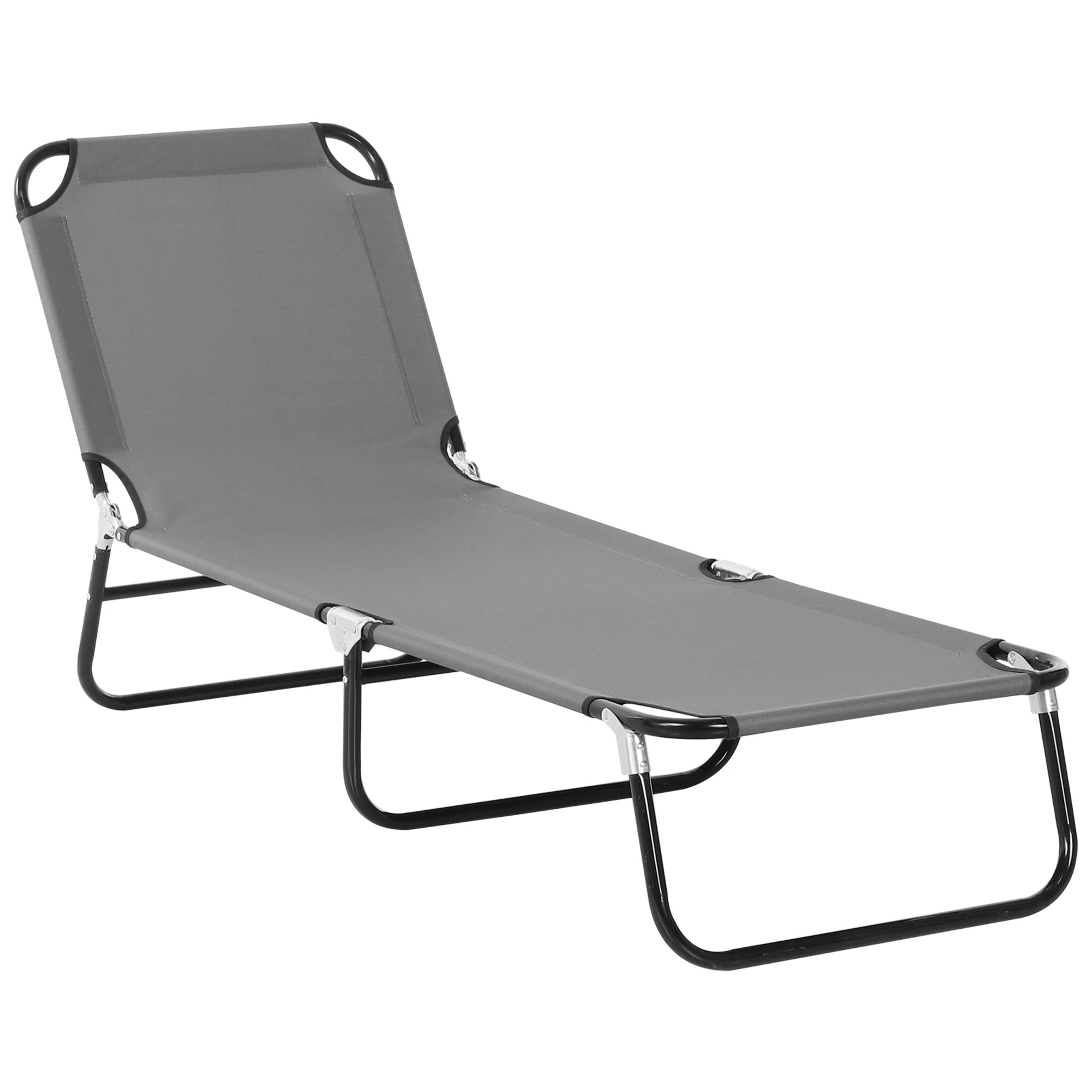 Outsunny Folding Lounge Chair, Outdoor Sun Tanning Chair with 5 Level Reclining Back, Steel Frame and Breathable Mesh for Beach, Yard, Patio, Grey