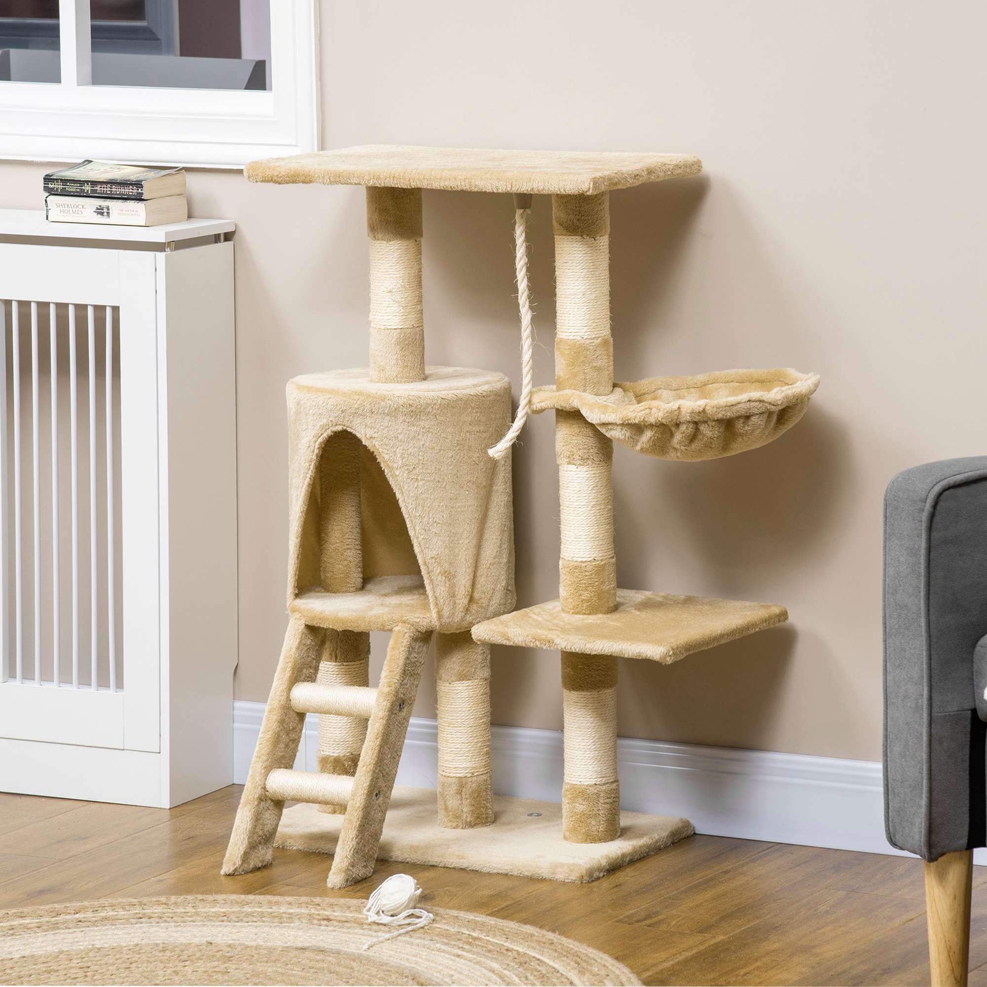 PawHut 37.8" Cat Tree for Indoor Cats, Cat Tower with Large Cat Condo and Sisal Scratching Post for Kittens, Brown