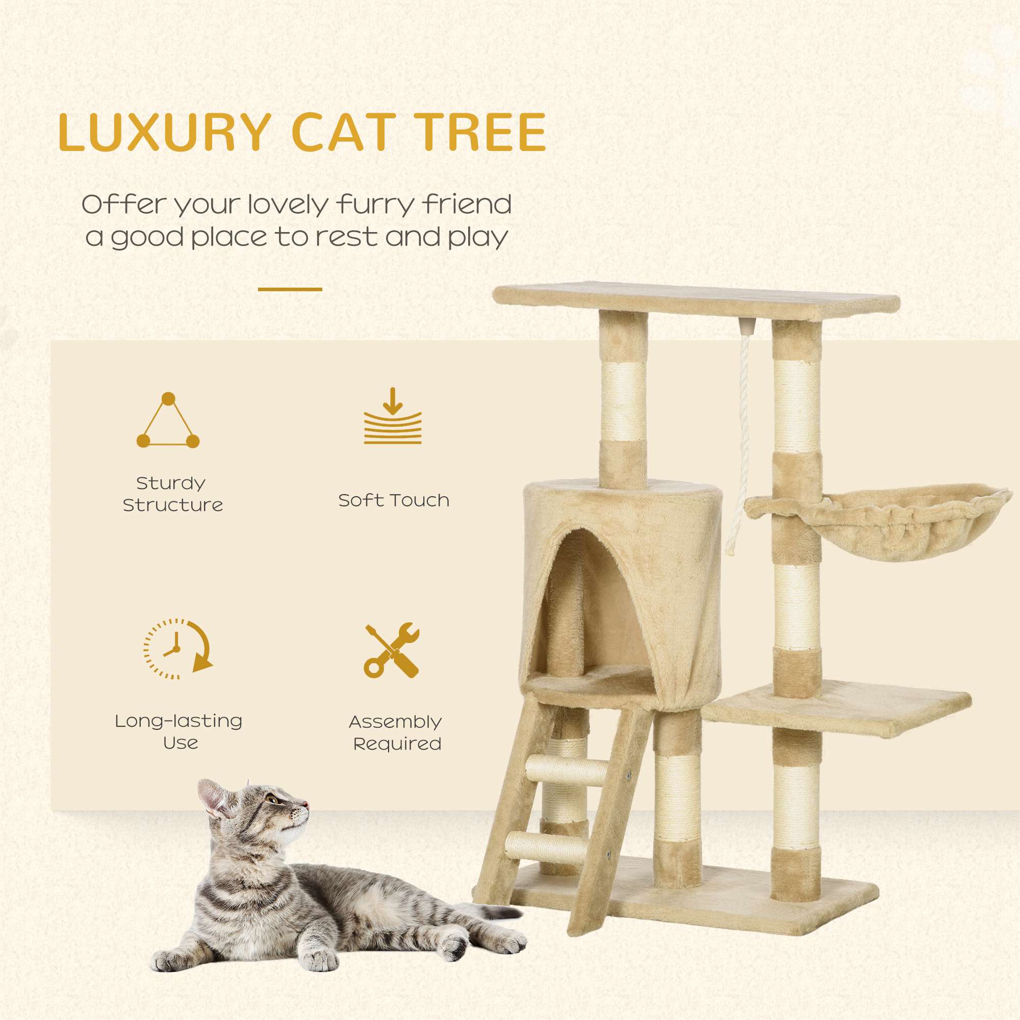 PawHut 37.8" Cat Tree for Indoor Cats, Cat Tower with Large Cat Condo and Sisal Scratching Post for Kittens, Brown