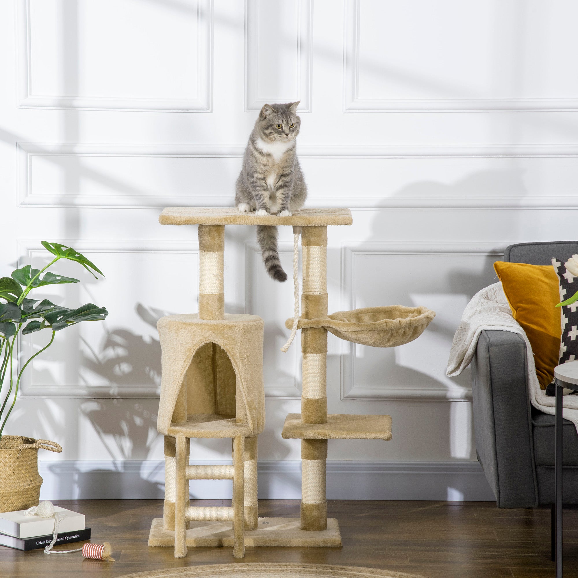 PawHut 37.8" Cat Tree for Indoor Cats, Cat Tower with Large Cat Condo and Sisal Scratching Post for Kittens, Brown