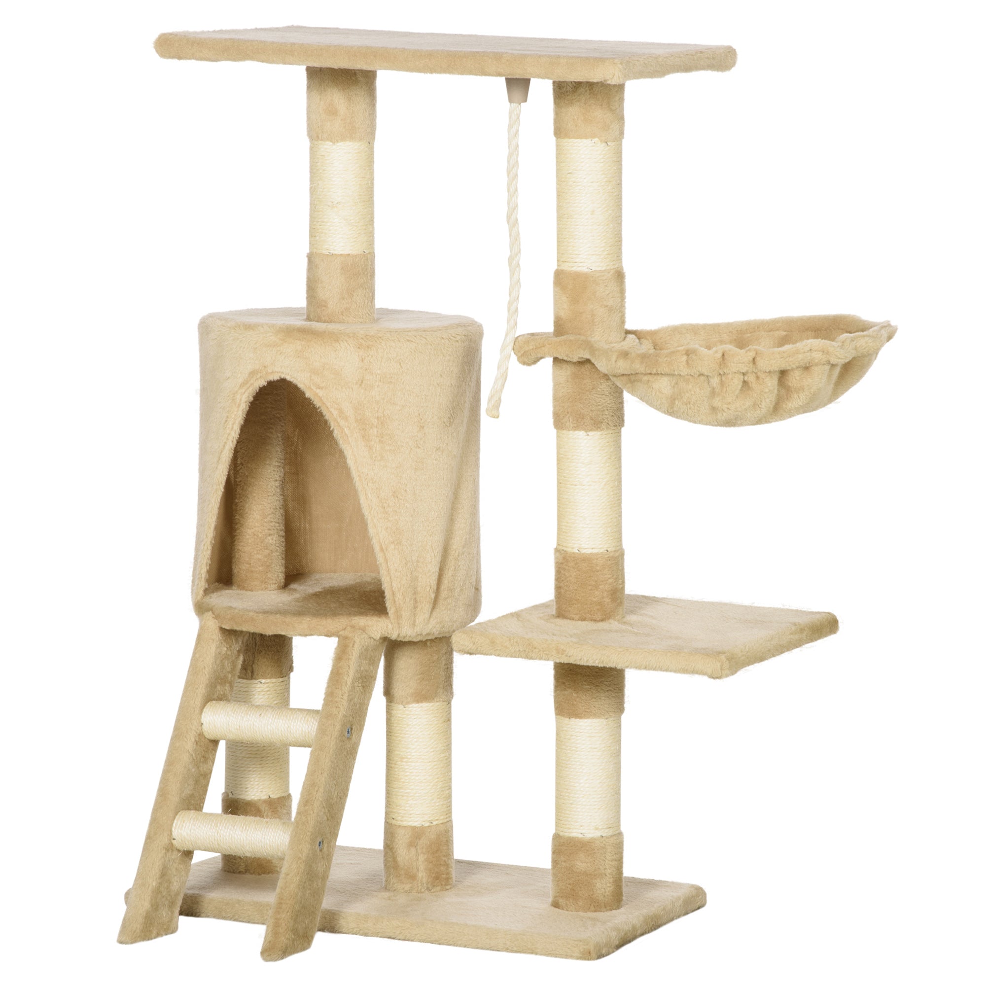 PawHut 37.8" Cat Tree for Indoor Cats, Cat Tower with Large Cat Condo and Sisal Scratching Post for Kittens, Brown