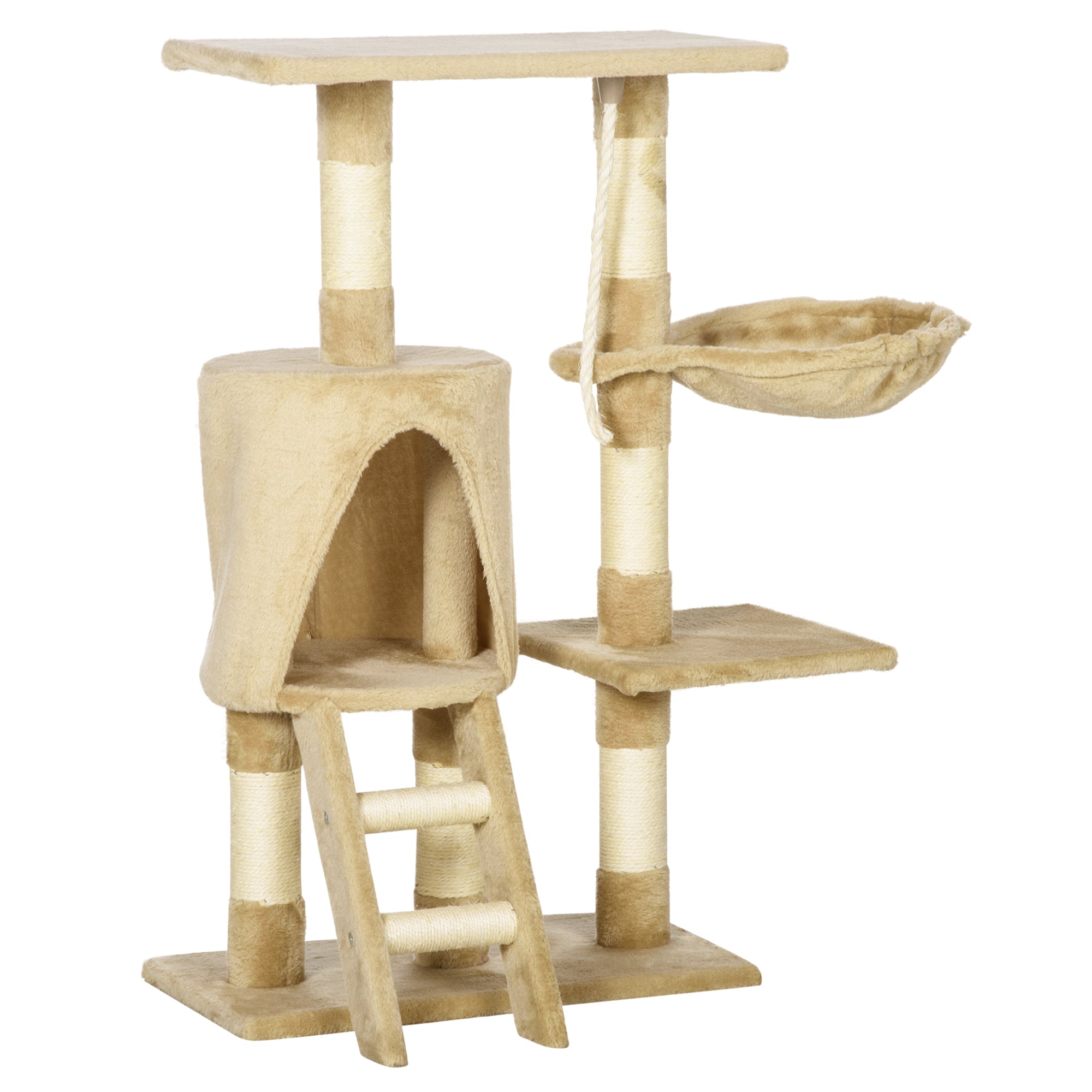 PawHut 37.8" Cat Tree for Indoor Cats, Cat Tower with Large Cat Condo and Sisal Scratching Post for Kittens, Brown