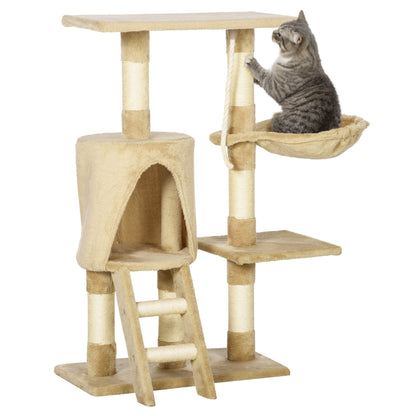 PawHut 37.8" Cat Tree for Indoor Cats, Cat Tower with Large Cat Condo and Sisal Scratching Post for Kittens, Brown