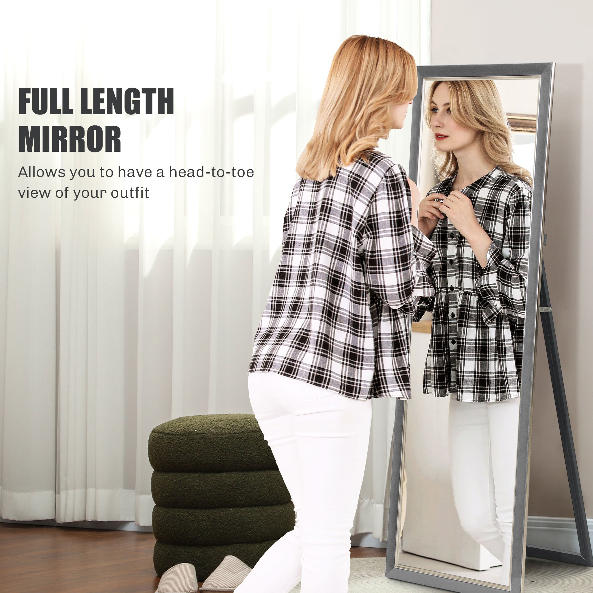 HOMCOM Full Length Mirror, 64" x 21" Full Body Mirror with Gold Frame, Free Standing, Leaning or Wall Mirror for Living Room, Bedroom, Grey