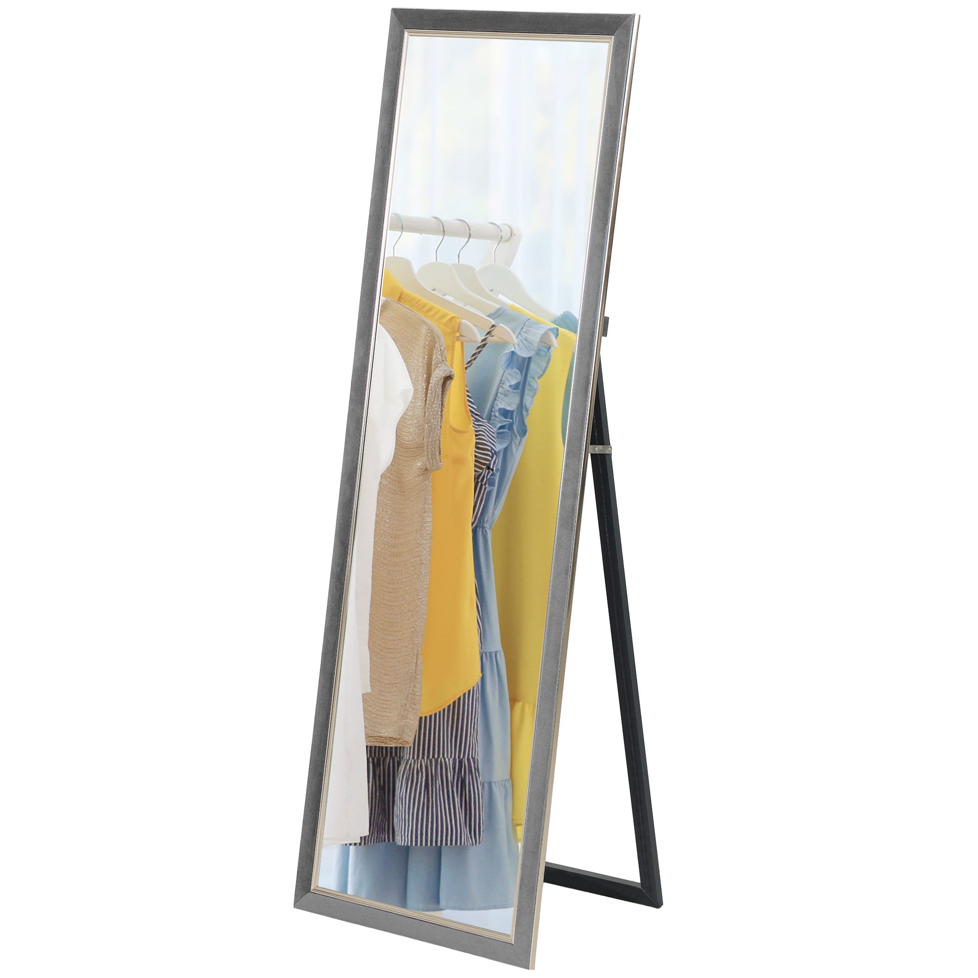 HOMCOM Full Length Mirror, 64" x 21" Full Body Mirror with Gold Frame, Free Standing, Leaning or Wall Mirror for Living Room, Bedroom, Grey