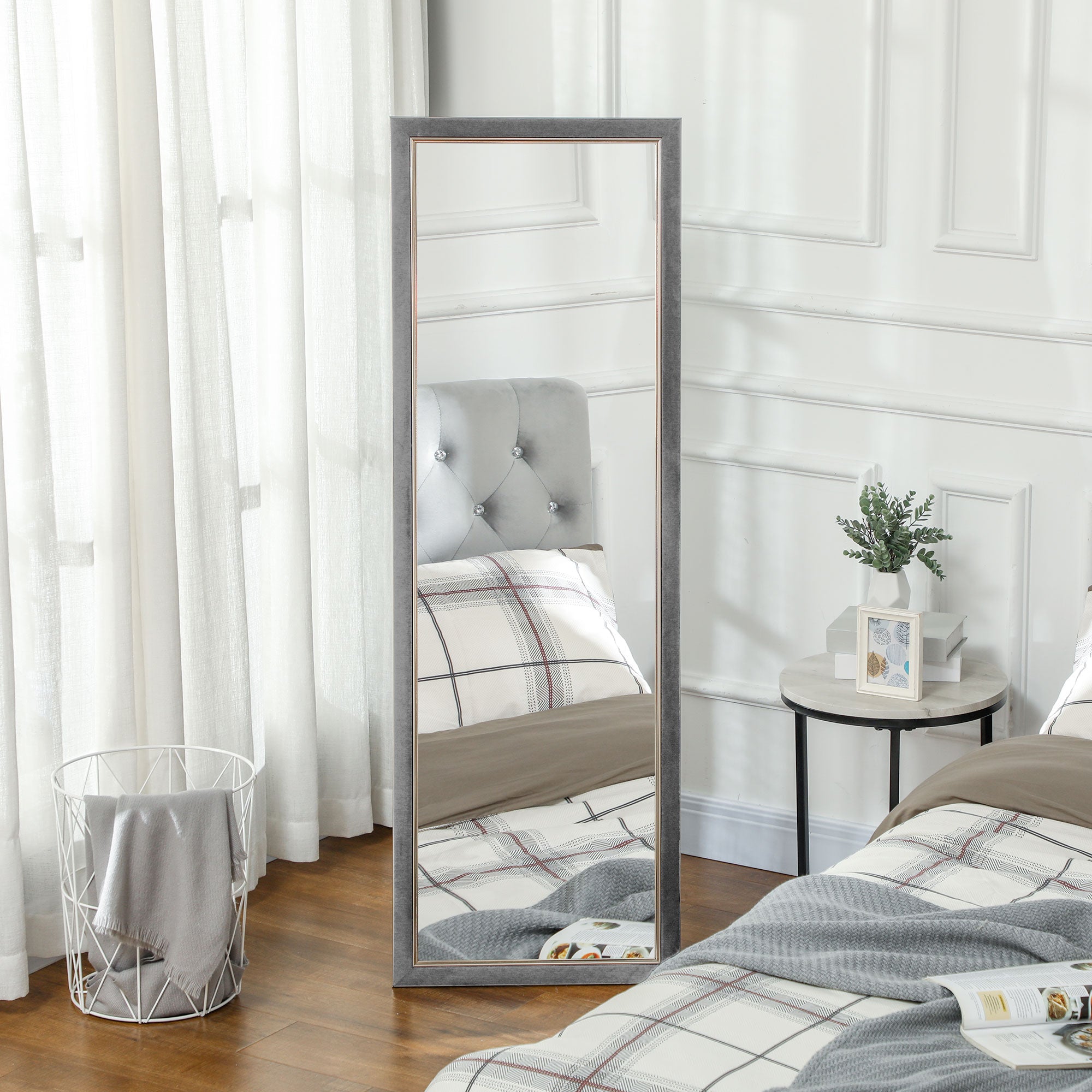 HOMCOM Full Length Mirror, 64" x 21" Full Body Mirror with Gold Frame, Free Standing, Leaning or Wall Mirror for Living Room, Bedroom, Grey