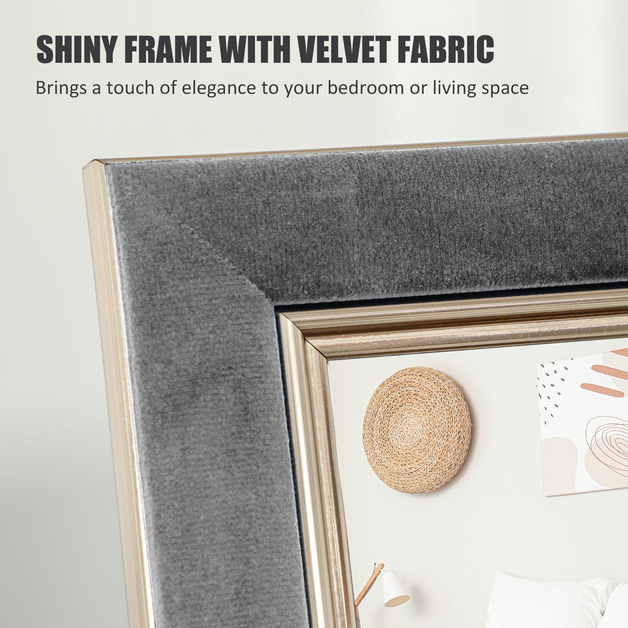 HOMCOM Full Length Mirror, 64" x 21" Full Body Mirror with Gold Frame, Free Standing, Leaning or Wall Mirror for Living Room, Bedroom, Grey