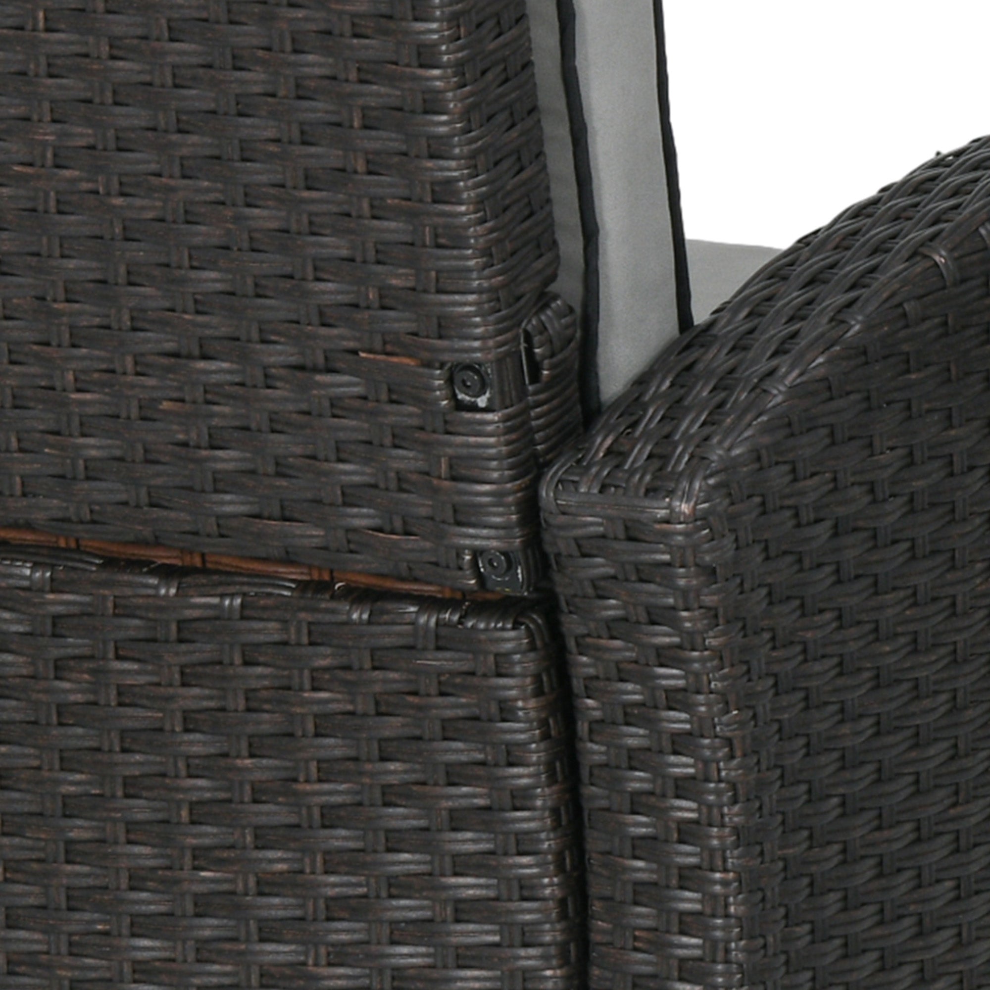 Outsunny Outdoor Recliner Chair with Cushion, PE Wicker Reclining Patio Lounge Chair with Adjustable Footrest, Armrests, Side Tray, for Balcony, Porch, Light Grey