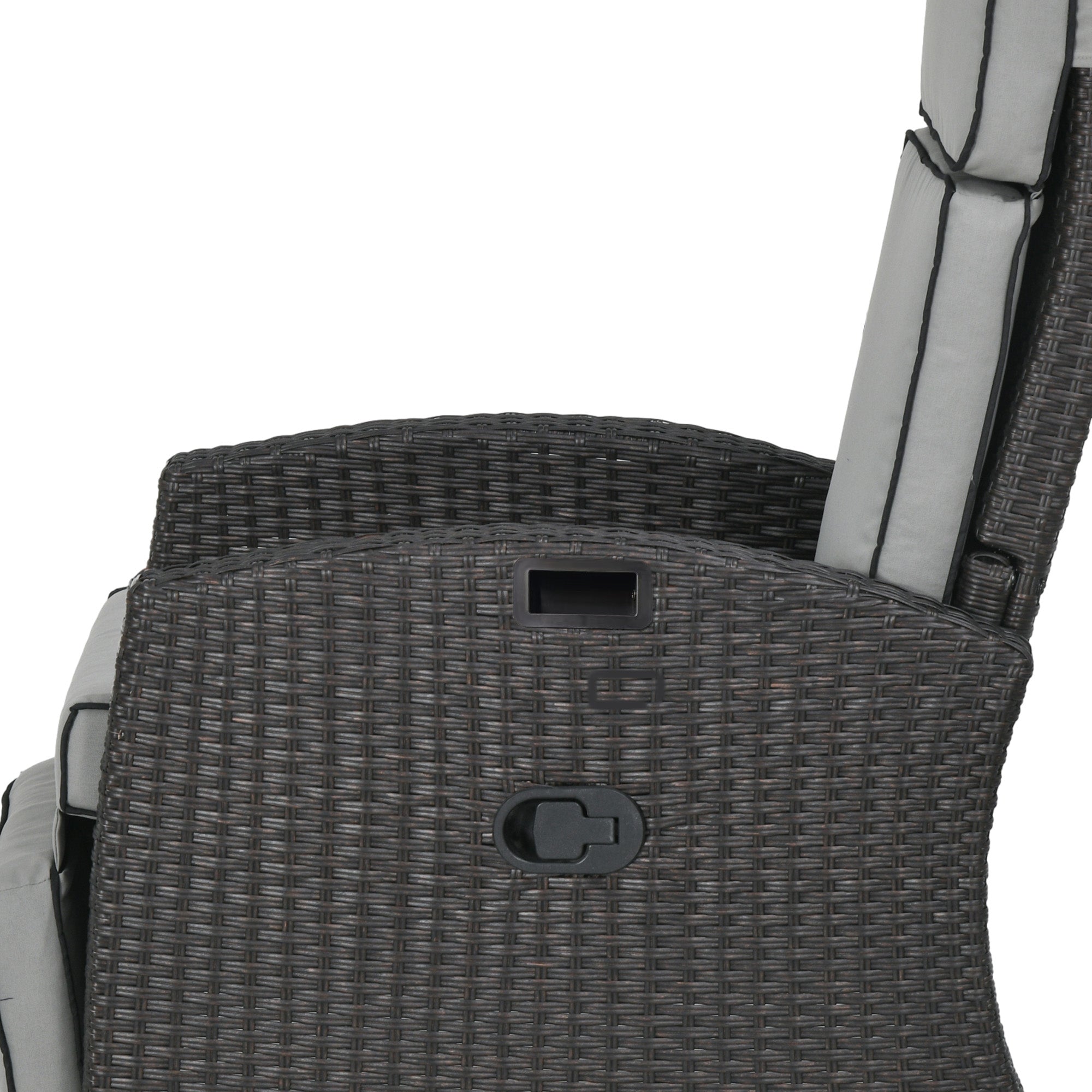 Outsunny Outdoor Recliner Chair with Cushion, PE Wicker Reclining Patio Lounge Chair with Adjustable Footrest, Armrests, Side Tray, for Balcony, Porch, Light Grey