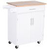 HOMCOM Rolling Kitchen Island Cart with Wood Top, Enough Storage Drawer Space with Towel Bar Rack Shelves, Portable Kitchen Utility Serving Cart Trolley on Wheels (White)