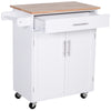 HOMCOM Rolling Kitchen Island Cart with Wood Top, Enough Storage Drawer Space with Towel Bar Rack Shelves, Portable Kitchen Utility Serving Cart Trolley on Wheels (White)