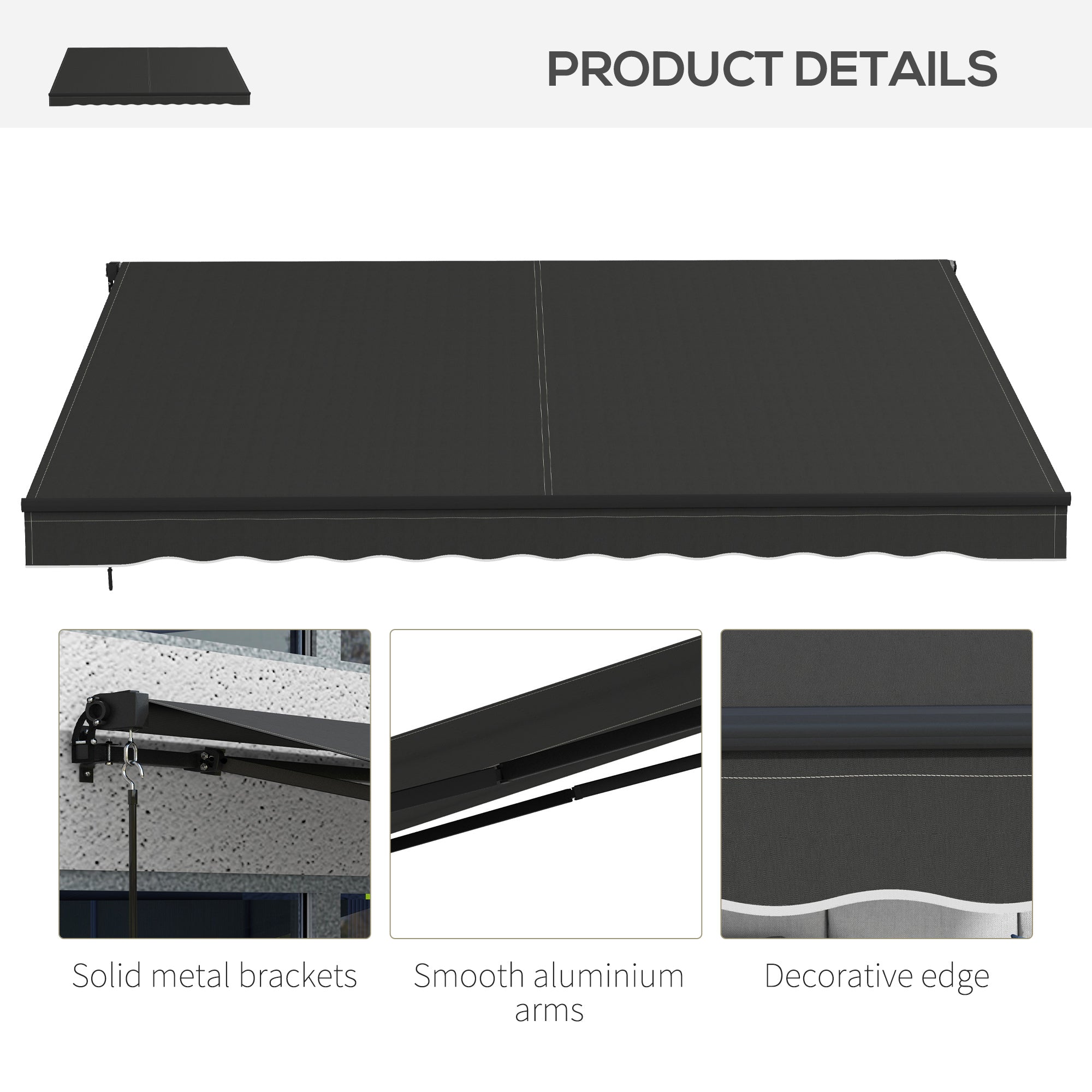 Outsunny 12' x 10' Retractable Awning, Patio Awning Sunshade Shelter with Manual Crank Handle, 280gsm UV Resistant Fabric and Aluminum Frame, for Balcony, Yard, Black