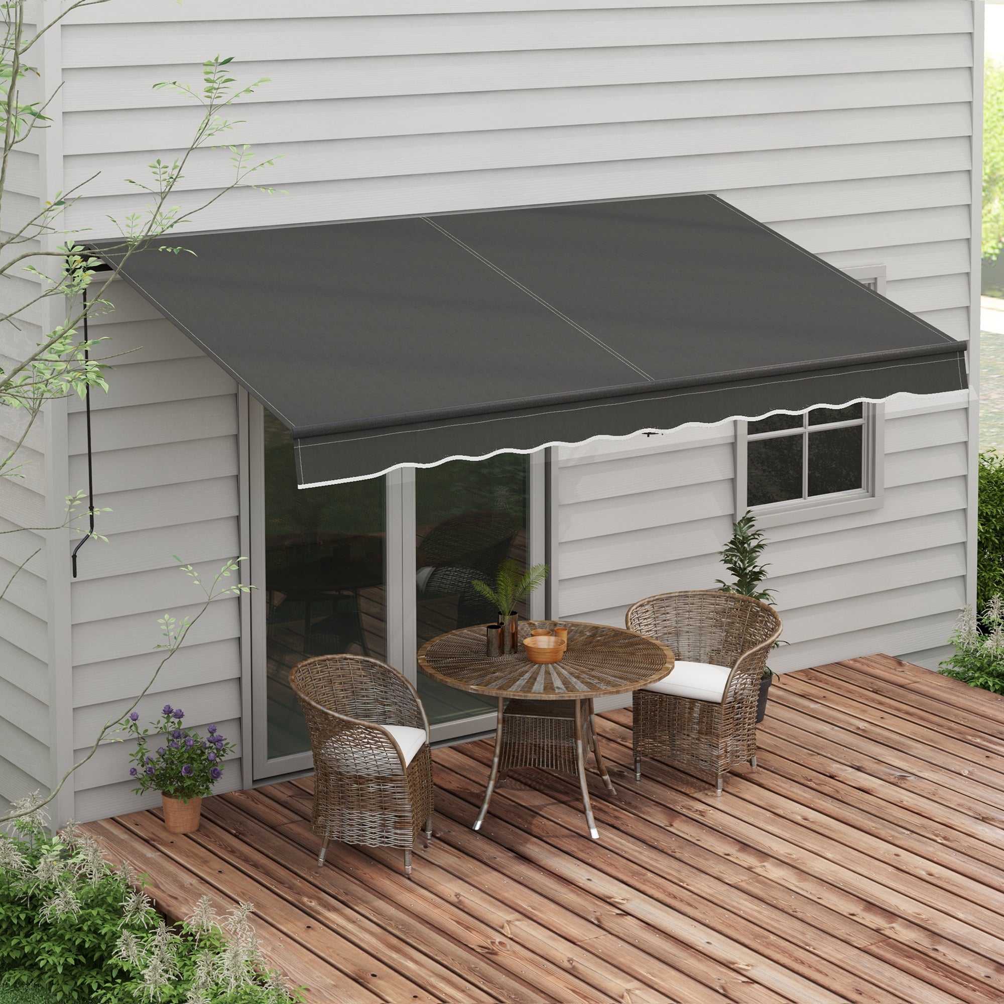 Outsunny 12' x 10' Retractable Awning, Patio Awning Sunshade Shelter with Manual Crank Handle, 280gsm UV Resistant Fabric and Aluminum Frame, for Balcony, Yard, Black
