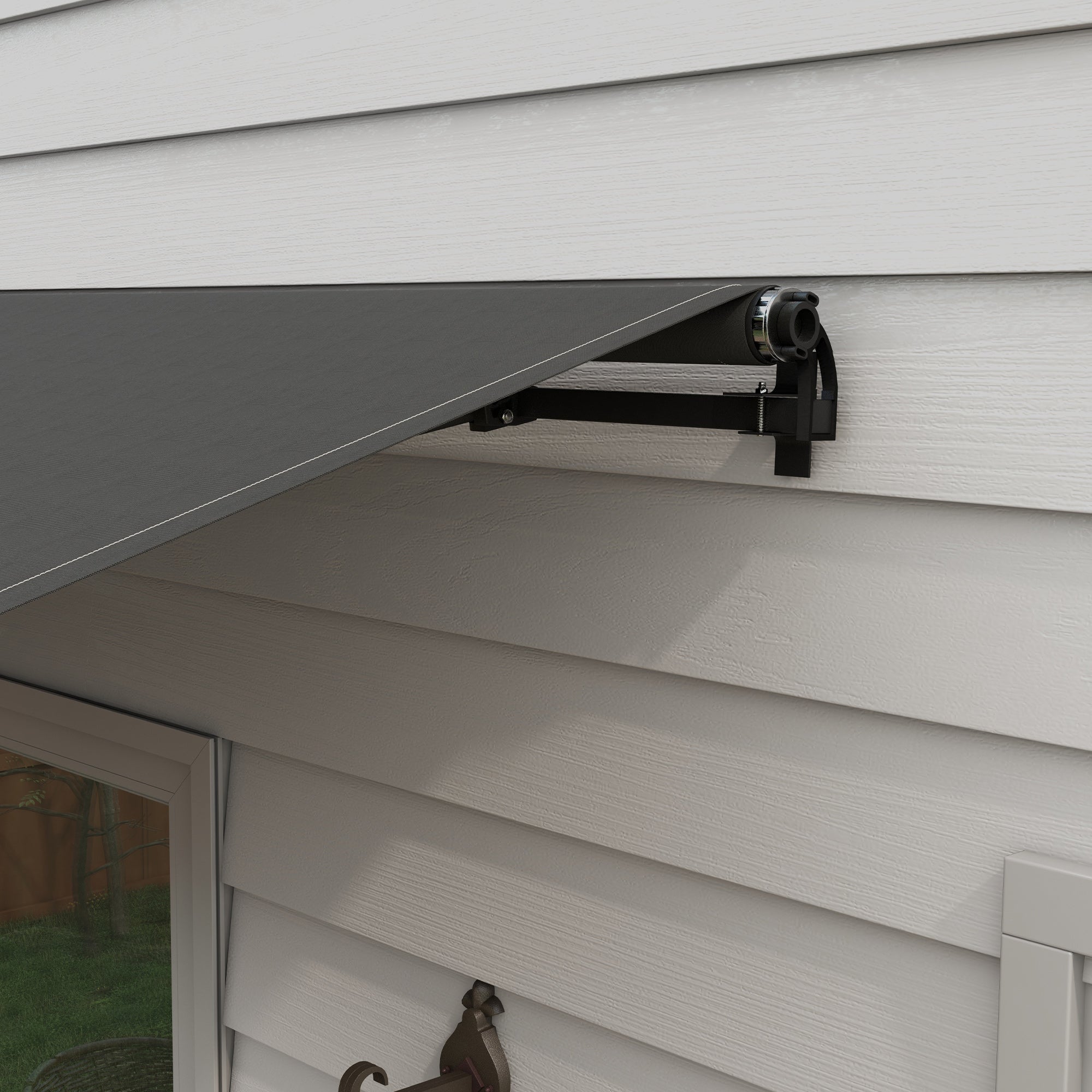 Outsunny 12' x 10' Retractable Awning, Patio Awning Sunshade Shelter with Manual Crank Handle, 280gsm UV Resistant Fabric and Aluminum Frame, for Balcony, Yard, Black