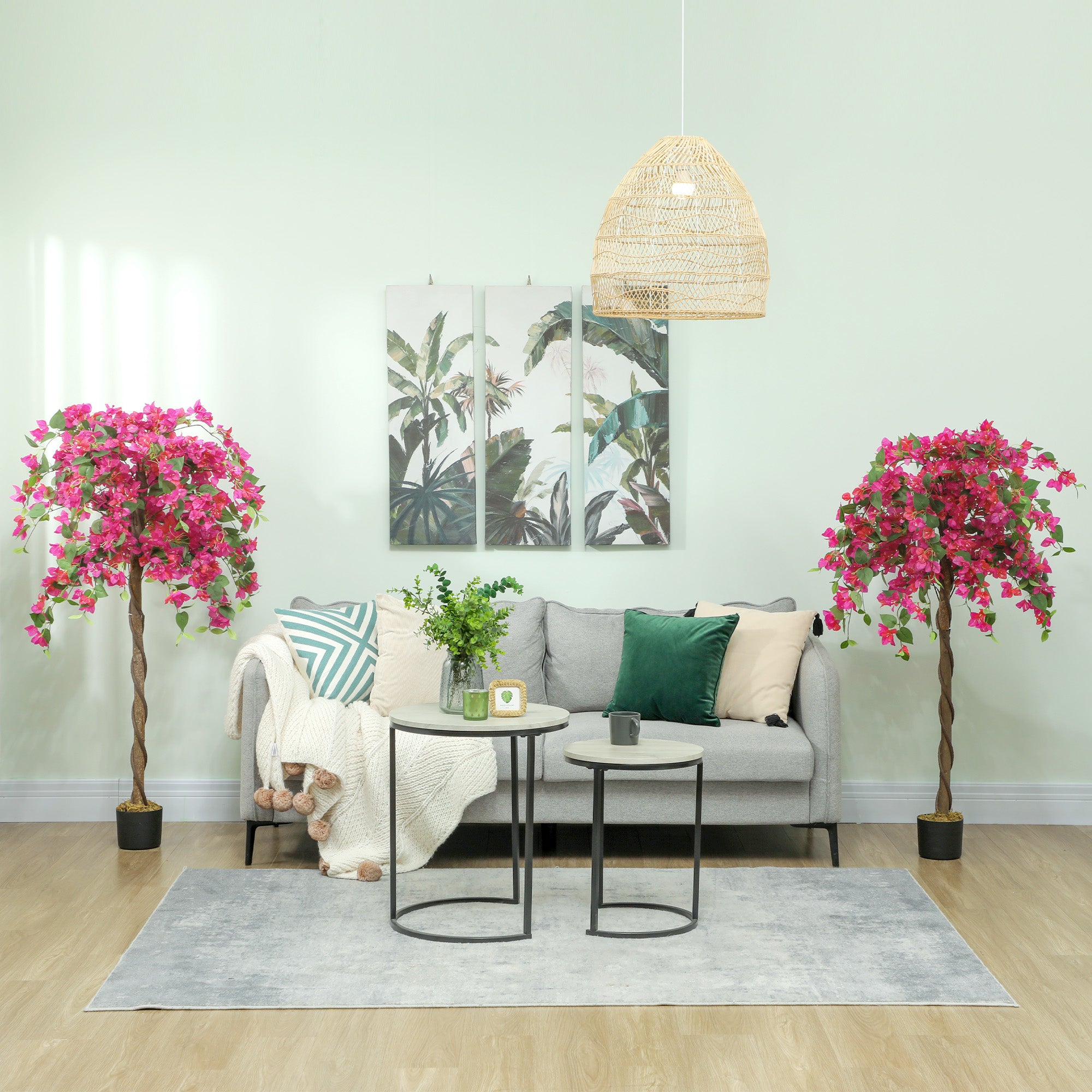 HOMCOM 5FT Artificial Murraya Tree with Natural Wood Trunk and Realistic Flowers, Faux Plants with Pots, Fake Trees for Indoor Home Decor Living Room Office, Set of 2