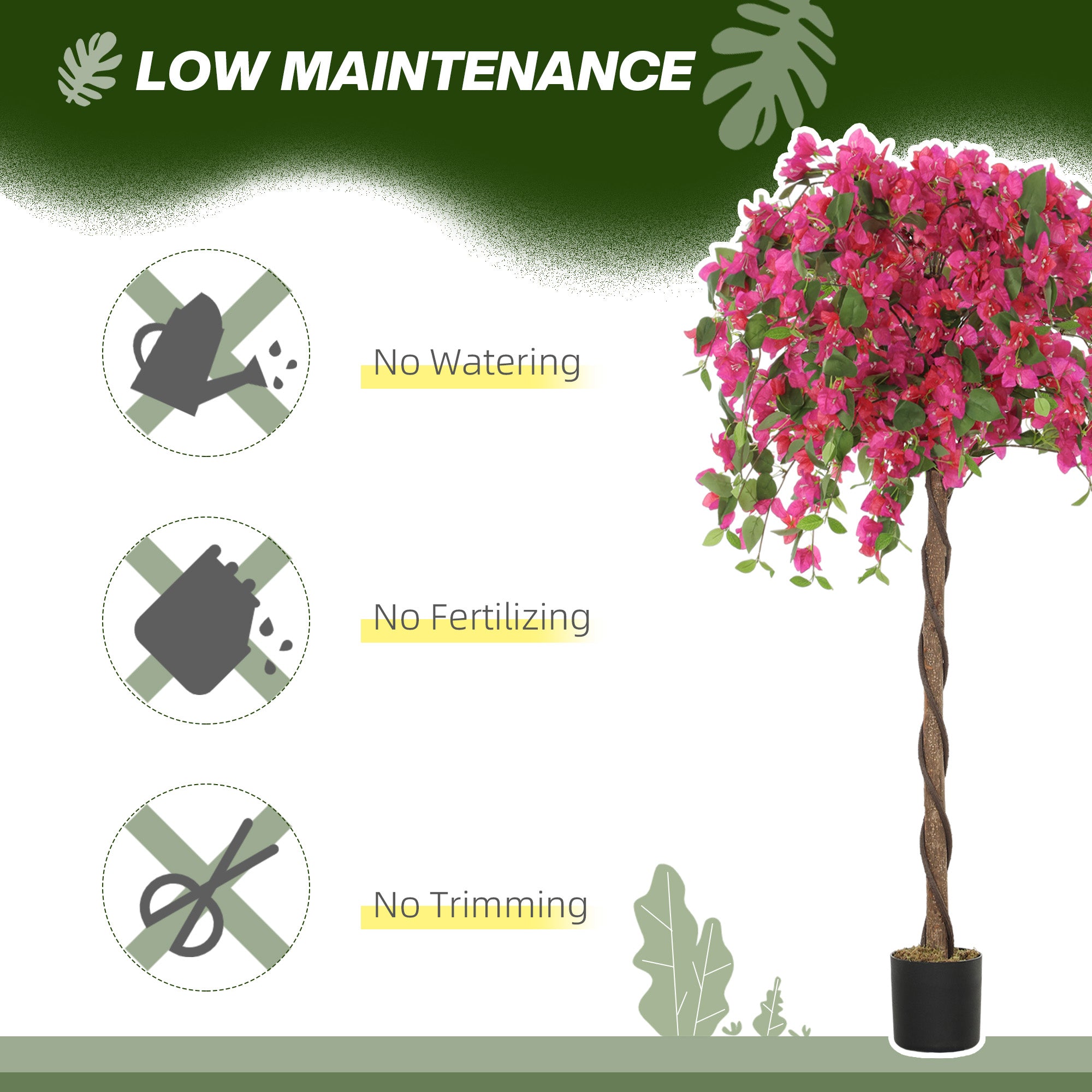 HOMCOM 5FT Artificial Murraya Tree with Natural Wood Trunk and Realistic Flowers, Faux Plants with Pots, Fake Trees for Indoor Home Decor Living Room Office, Set of 2