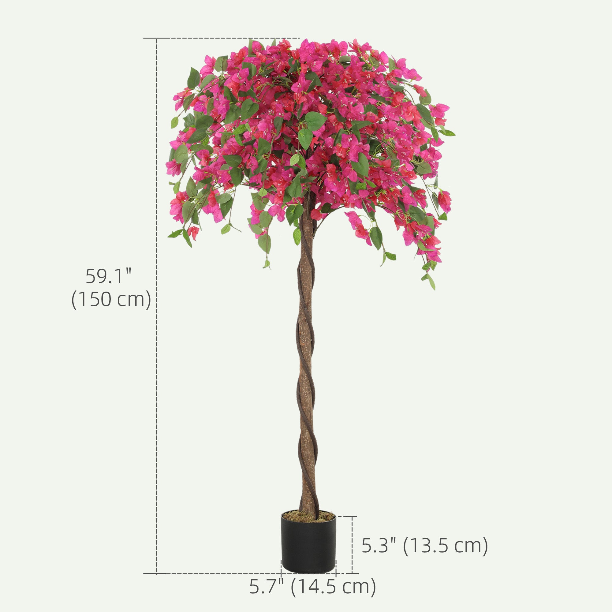 HOMCOM 5FT Artificial Murraya Tree with Natural Wood Trunk and Realistic Flowers, Faux Plants with Pots, Fake Trees for Indoor Home Decor Living Room Office, Set of 2