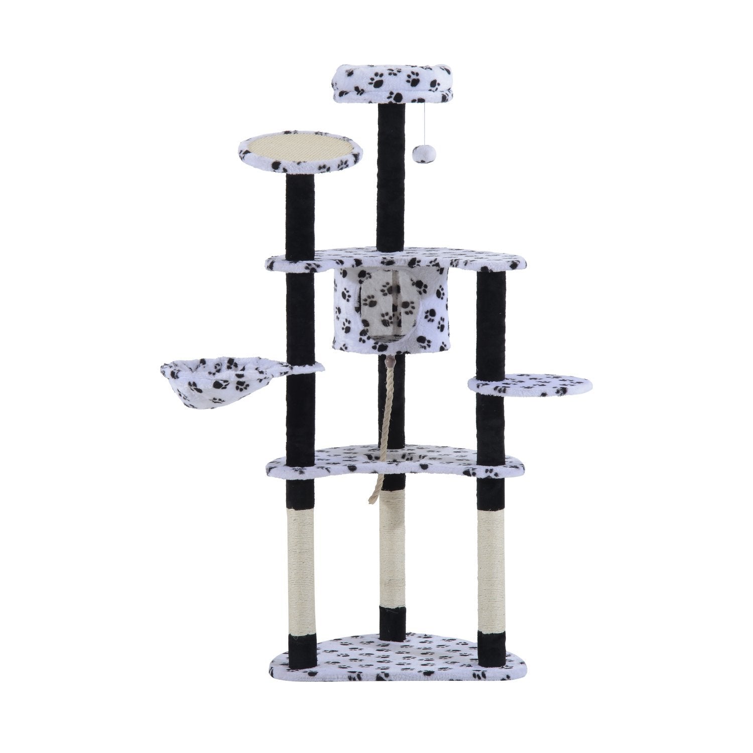 PawHut 60-inch Multilevel Cat Scratching Tree Condo Bed with Hammock