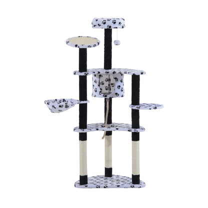 PawHut 60-inch Multilevel Cat Scratching Tree Condo Bed with Hammock