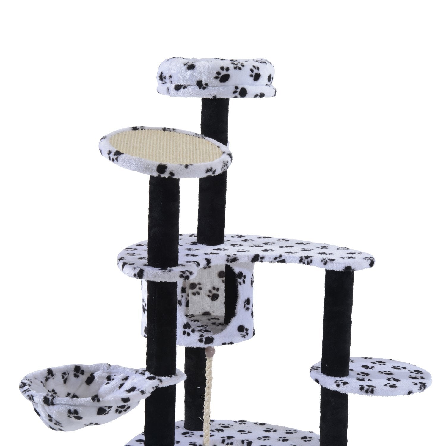 PawHut 60-inch Multilevel Cat Scratching Tree Condo Bed with Hammock