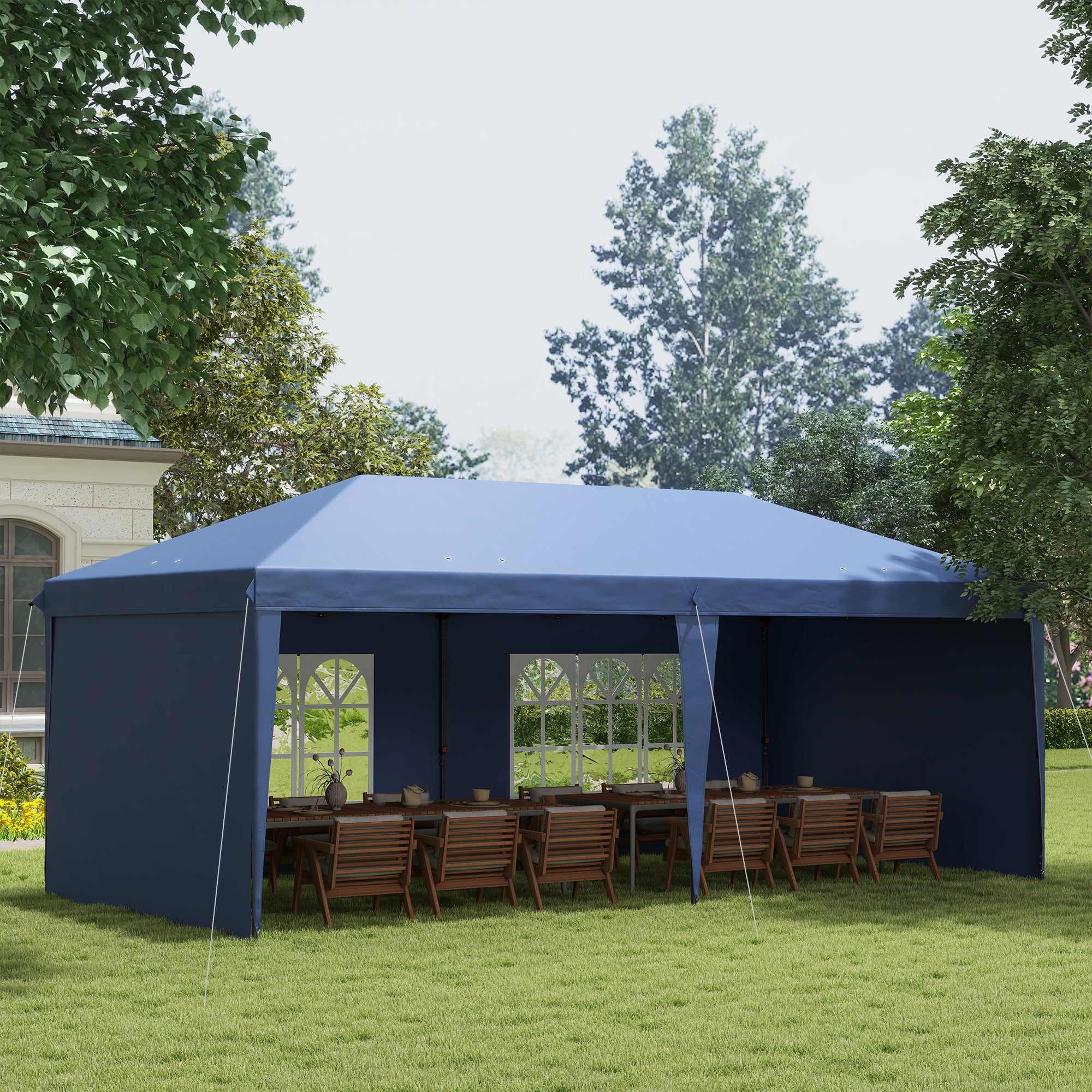 Outsunny 10' x 20' Outdoor Pop Up Canopy Tent Party Tent Instant Shelter W/ Carrying Bag, Blue