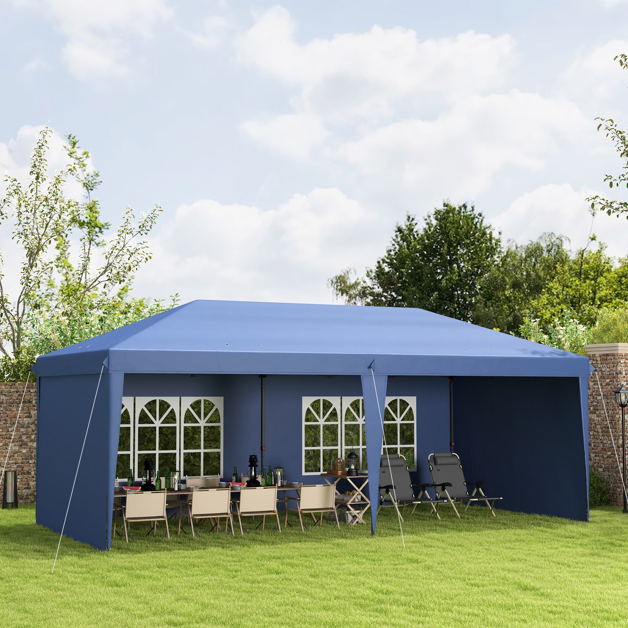 Outsunny 10' x 20' Outdoor Pop Up Canopy Tent Party Tent Instant Shelter W/ Carrying Bag, Blue