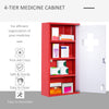 HOMCOM Locking Medicine Cabinet, 12" x 24" Bathroom Wall Cabinet with 4 Tier Shelves, Steel Frame and Glass Door, Lockable with 2 Keys, Red