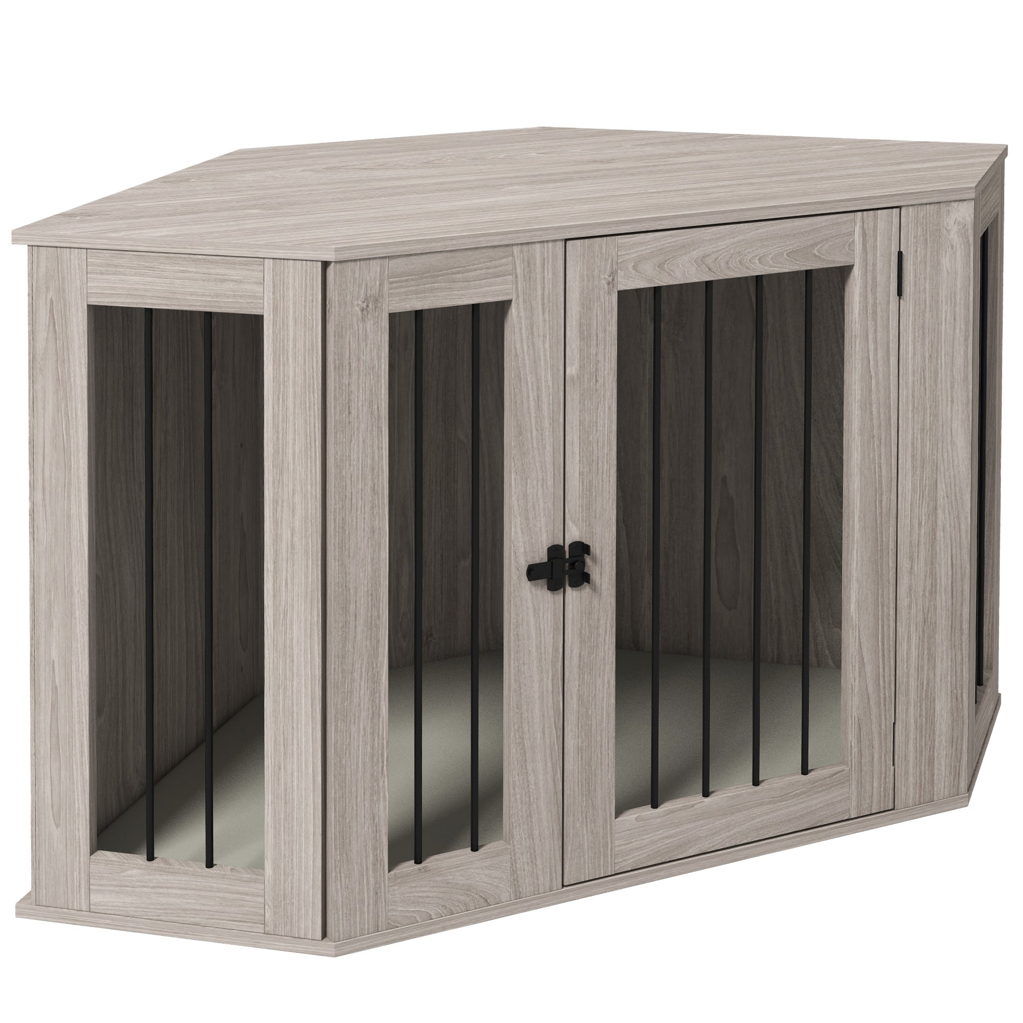 PawHut Corner Dog Crate Furniture, End Table Dog Kennel Furniture with Cushion, Pet Crate for Large-Sized Dog Indoor Use, Walnut Brown