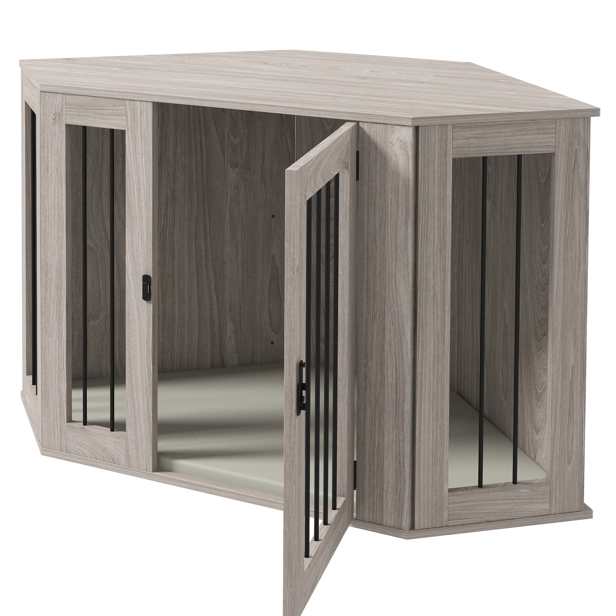 PawHut Corner Dog Crate Furniture, End Table Dog Kennel Furniture with Cushion, Pet Crate for Large-Sized Dog Indoor Use, Walnut Brown
