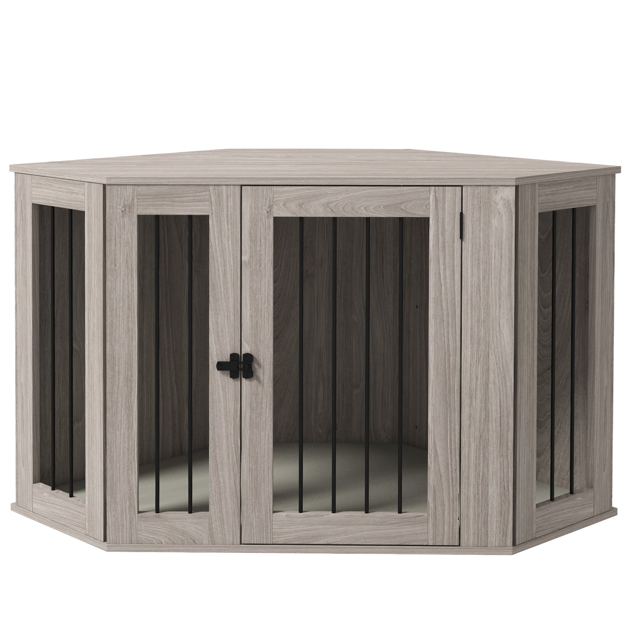 PawHut Corner Dog Crate Furniture, End Table Dog Kennel Furniture with Cushion, Pet Crate for Large-Sized Dog Indoor Use, Walnut Brown